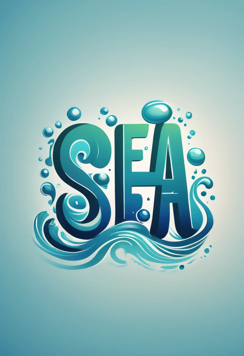 logo text sign that says the word "sea art", creative Font Design, typeface, spirit of water, Message card design, draw letters with water, dynamic, rich colors, Gradation