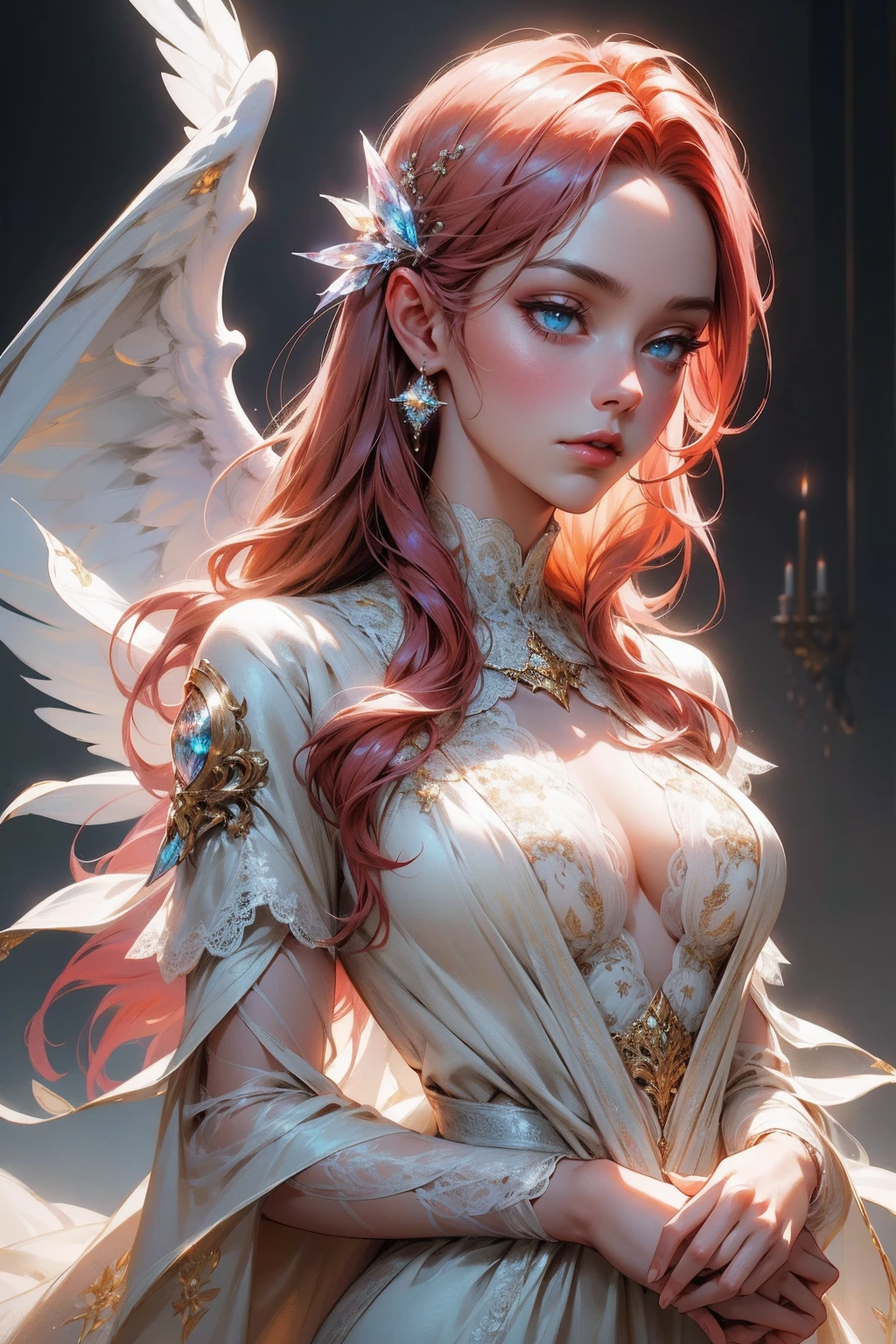 {-erro_de_anatomia:1.0}(best quality,4k,8k,highres,masterpiece:1.2), ultra-detailed, (realistic,photorealistic,photo-realistic:1.37), mature milf, illyasviel von einzbern, redhead hair, full body, vibrant colors, glowing skin, mesmerizing eyes, elegant pose, enchanting background, delicate lace dress, surreal lighting, ethereal atmosphere, mystical aura, intricate details, artistic medium, digital illustration, fantasy, anime, reading, writing, walking, laying down
