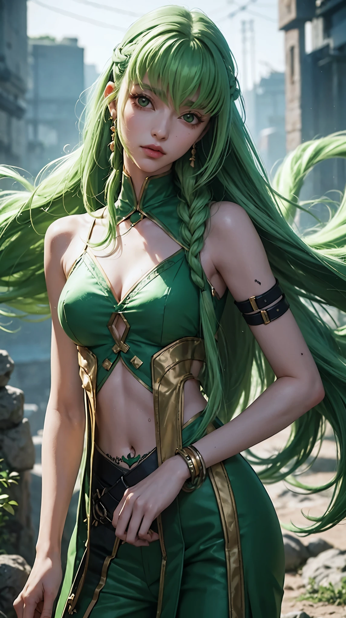 uma mulher com cabelo verde e tatuagens, mulher cyberpunk mulher anime, pants, Deusa cyberpunk raivosa bonita, estilo de arte cyberpunk, arte digital de anime cyberpunk, arte de anime cyberpunk, Arcane, Retrato, arte de anime cyberpunk, arte com tema cyberpunk, cyberpunk fantasia sombria, estilo arcano, 1 garota, stars tattoo on arm, asymmetrical bangs, franja, cabelo verde, green braids, camisa marrom, tatuagem de estrelas, lateralmente, cabelo verde, cabelo longo, olhos cor de rosa, Red lips, standing , tatuagem de nuvem, Twin braids. Jinx de arcano. Garota de cabelo verde, garota de Twin braids, uma garota em um lugar em chamas, spark, esferas de luz, Film Poster, Arcane\(Liga das Lendas\, 1 garota, stars tattoo on arm, asymmetrical bangs, franja, cabelo verde, green braids, camisa marrom, tatuagem de estrelas, lateralmente, cabelo verde, girl with twin braids and green color 