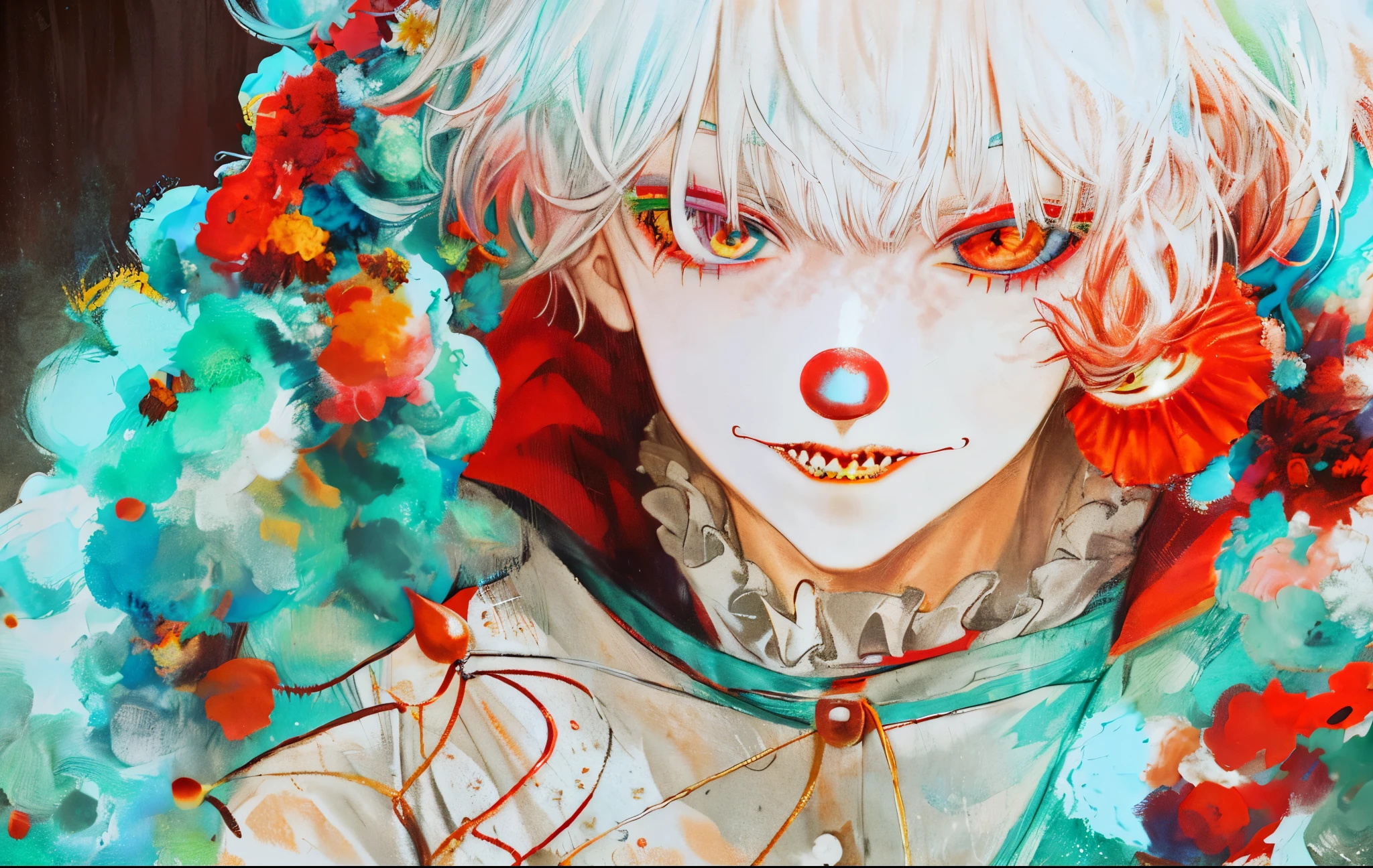 ((clown,clown makeup,Clown nose)),anime, anime, boy, art, anime boy, anime, anime art, anime boy, anime, anime, anime, boy, anime, kaneki ken, Tokyo Ghoul, Ken Kaneki, 4k manga wallpaper, anime art wallpaper 4k, anime art wallpaper 4 k, best anime 4k konachan wallpaper, anime art wallpaper 8 k