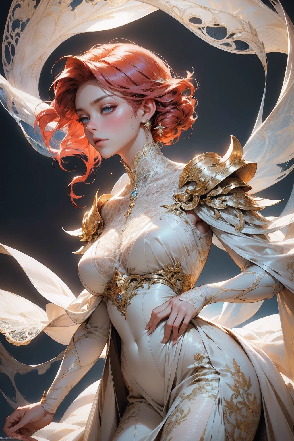 {-erro_de_anatomia:1.0}(best quality,4k,8k,highres,masterpiece:1.2), ultra-detailed, (realistic,photorealistic,photo-realistic:1.37), mature milf, illyasviel von einzbern, redhead hair, full body, vibrant colors, glowing skin, mesmerizing eyes, elegant pose, enchanting background, delicate lace dress, surreal lighting, ethereal atmosphere, mystical aura, intricate details, artistic medium, digital illustration, fantasy, anime , mouth closed. Different posture , dynamic poses, mouth closed. Different posture, backwards, with chin resting on shoulder. Perfect fingers. Looking ahead, crystal eyes