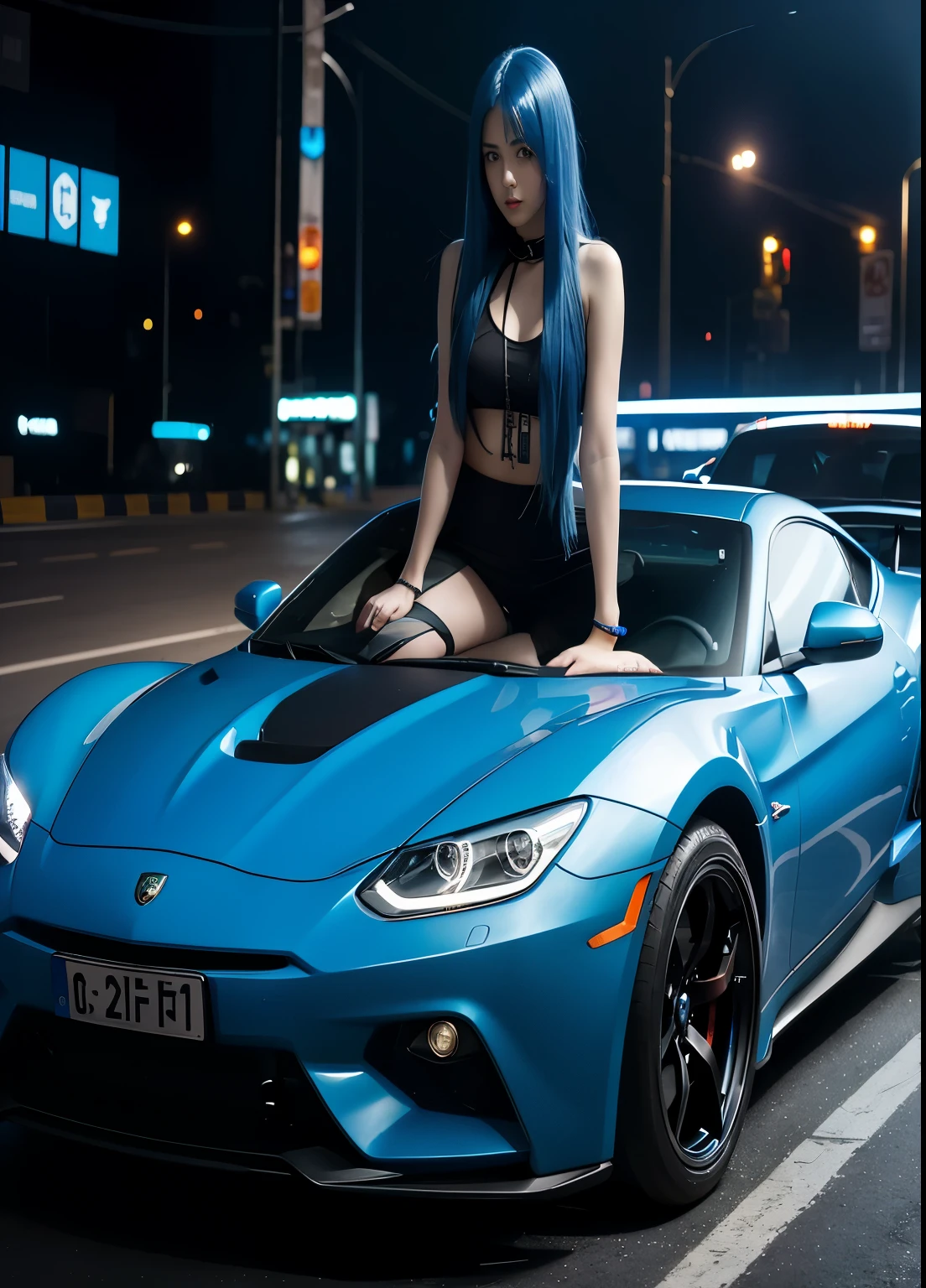 arafed woman sitting on the hood of a blue sports car, sports car, 超级sports car, sports car, sports car, Lamborghini, Xu 1, bold Lamborghini style, desktop background, sports car, lust, Portrait shoot, wallpaper background, Super car, blue neon lights, automatic photography, car photography, electric blue, aleksander rostov, vehicle photography, Neon blue