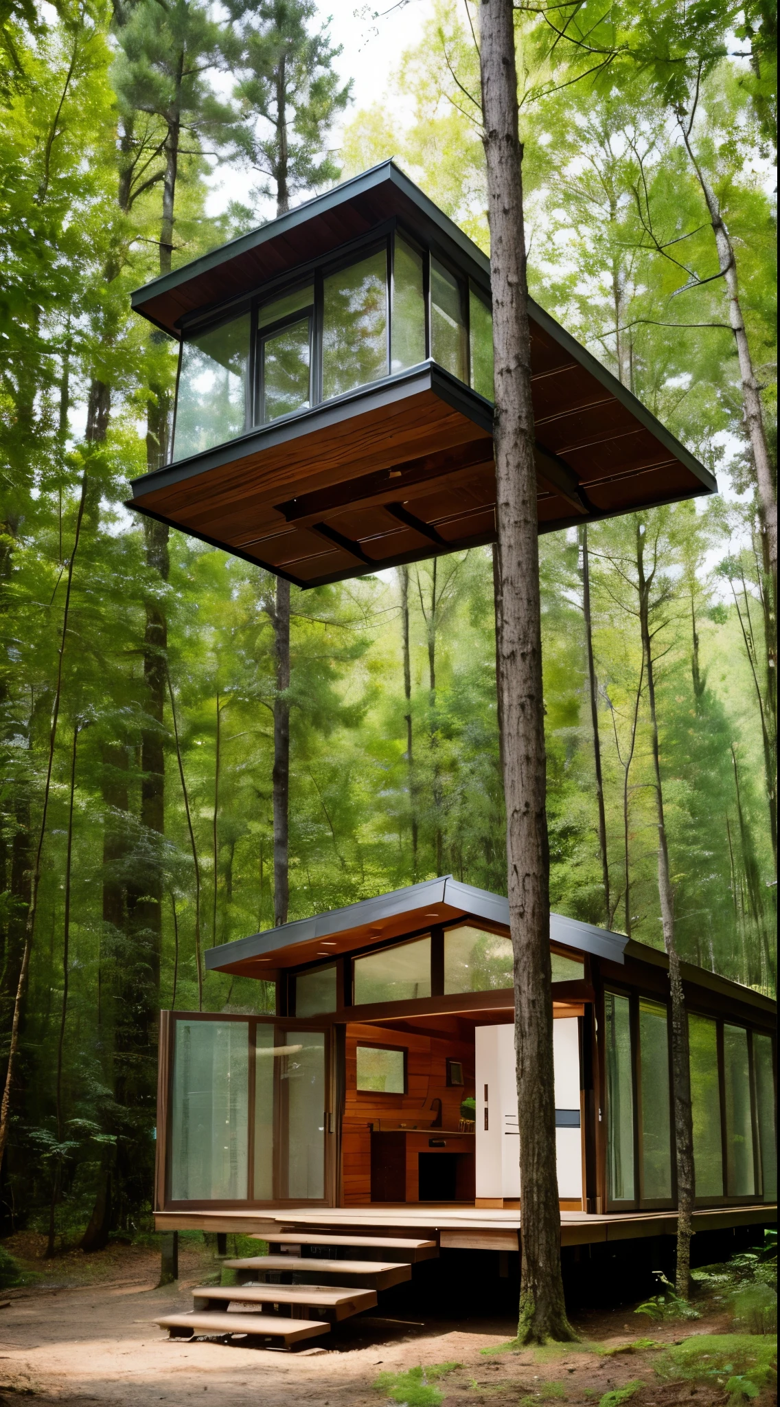 small a frame house modern touch, in woods, small