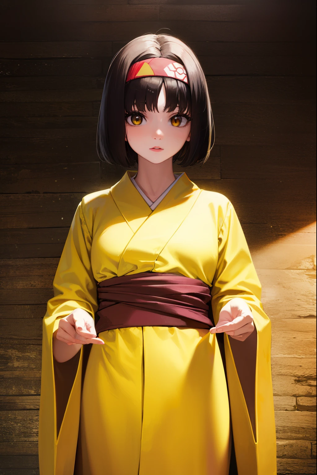 pokemonerika, pokemonerika, (yellow eyes:1.5), black hair, headband, short hair,
BREAK japanese clothes, kimono, hakama, red hakama, long sleeves, wide sleeves,
BREAK looking at viewer, upper body, full body, (cowboy shot:1.5),
BREAK outdoors, shrine,
BREAK (masterpiece:1.2), best quality, high resolution, unity 8k wallpaper, (illustration:0.8), (beautiful detailed eyes:1.6), extremely detailed face, perfect lighting, extremely detailed CG, (perfect hands, perfect anatomy),