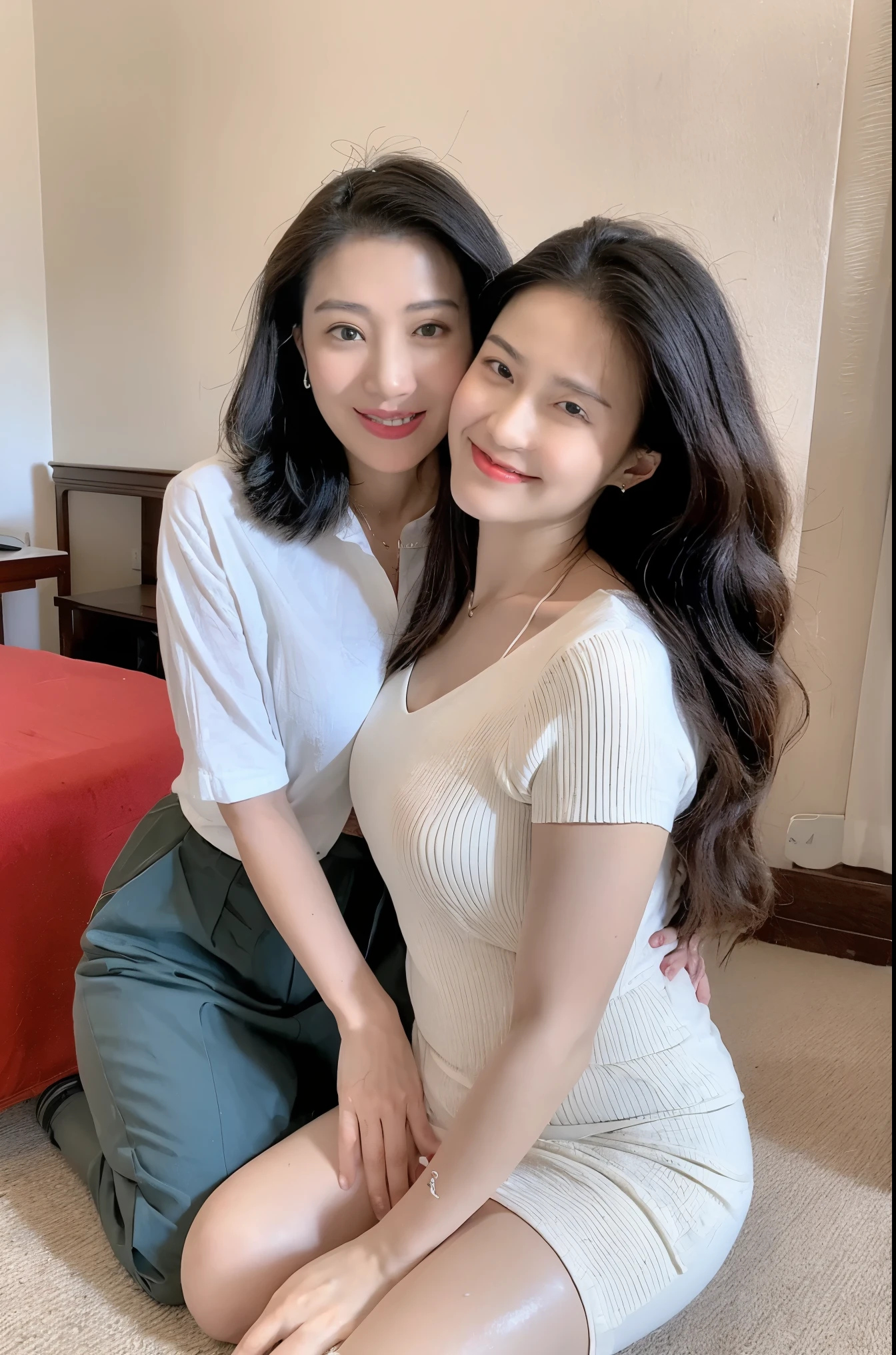 趣向倶楽部　熟女 最高品質, 8k, 傑作, ポートレート: 1.5)), (見る景色),フォトリアリスティック, 鋭い集中力, 1 美しい日本の熟女, 裸の女性,  30 years old, 男と抱き合っている, 美しい女性, ウェーブヘア, ((足を大きく開く:1.5, 片膝を立てて座る:1.5,  股間を見せる, 露出したお