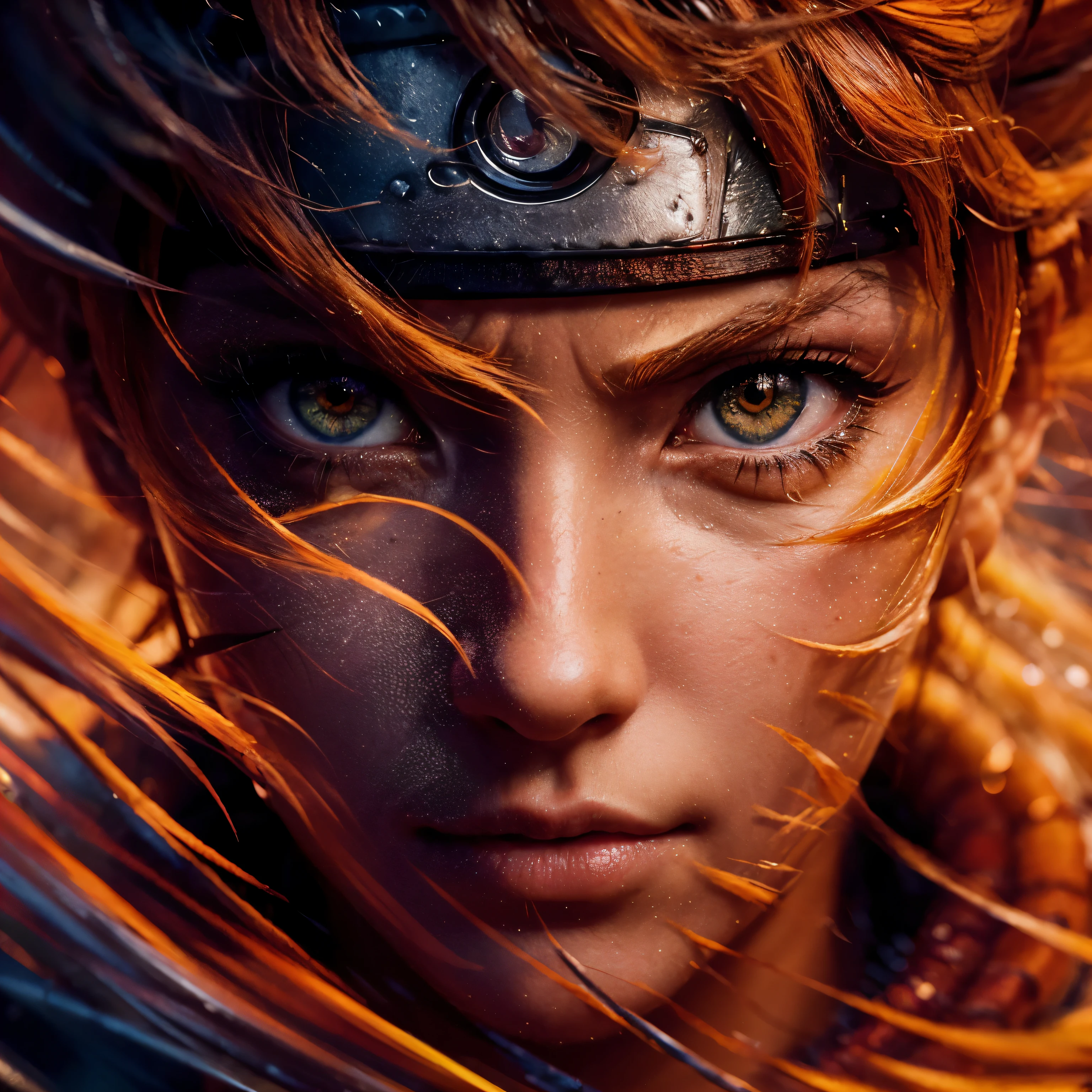 A extreme close up of beautiful Uzumaki Naruto, (8K, best quality:1.2), (masterpiece:1.37), (high sharpness) Masterpiece, best quality, (highly detailed photo:1.1)