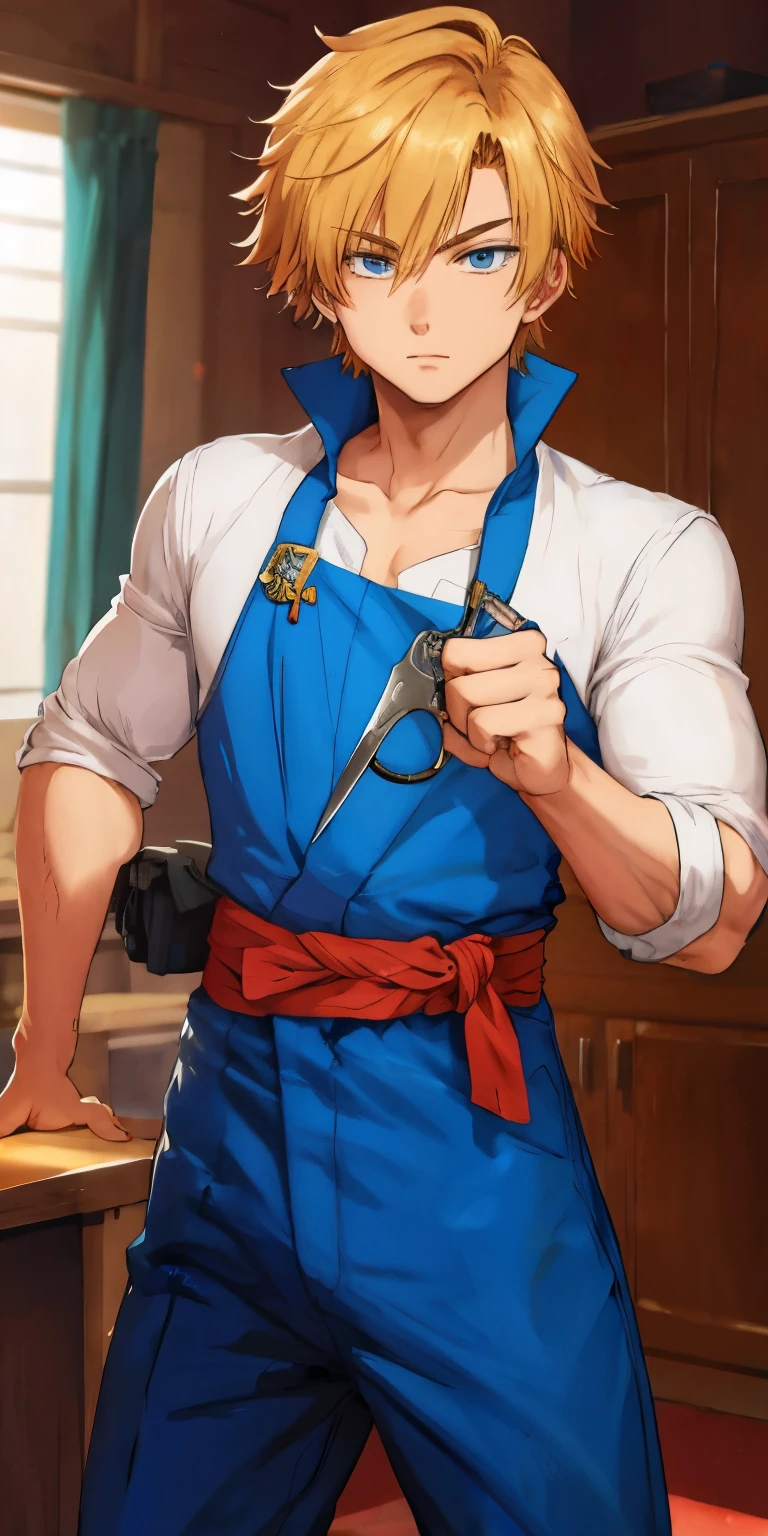 Anime-style Boy who is handing a scissors 