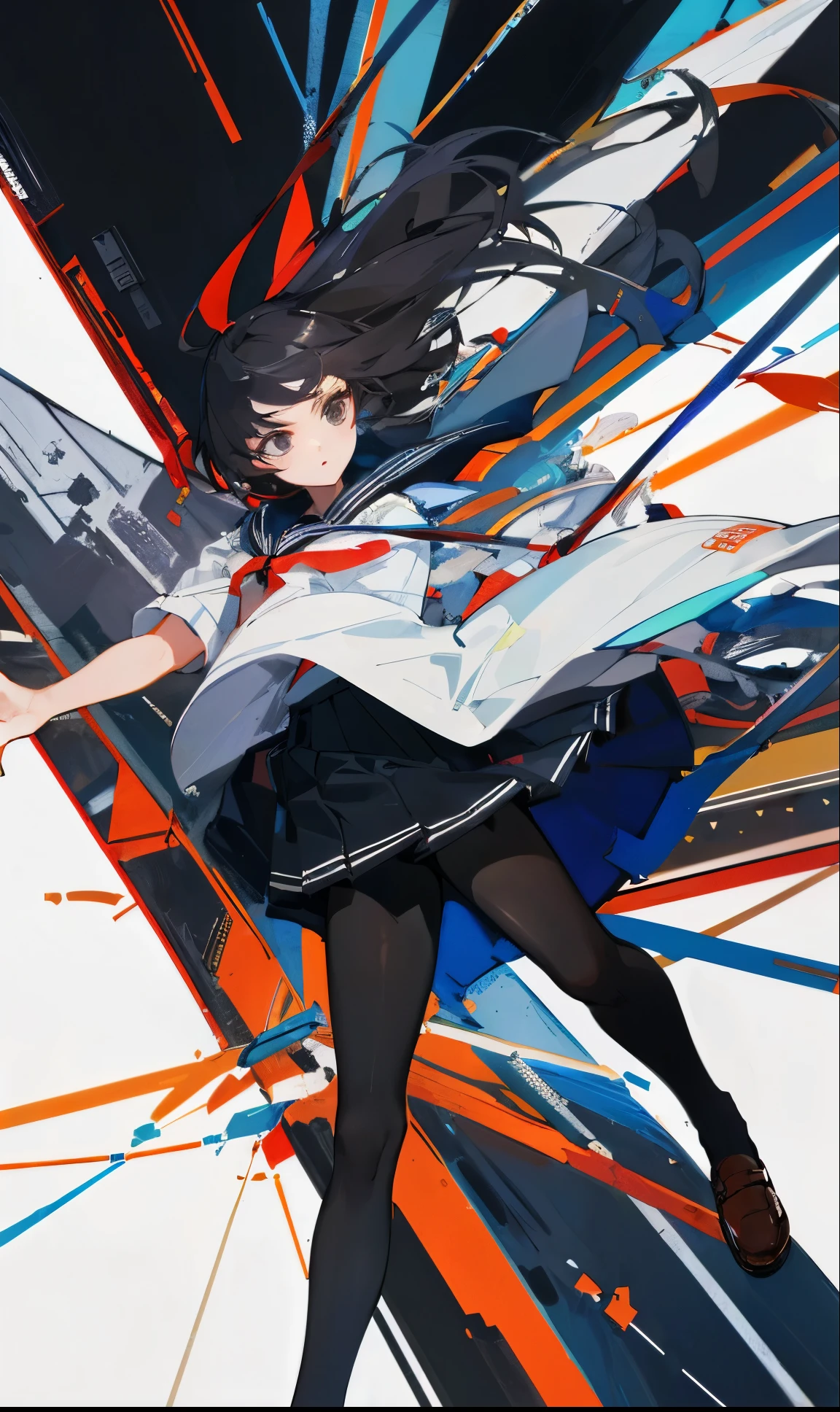 girls, Sailor suit, pleated skirt, Uniforms, (((high detail), ((high quality)), high resolution, masterpiece, black pantyhose, 20 days,whole body,