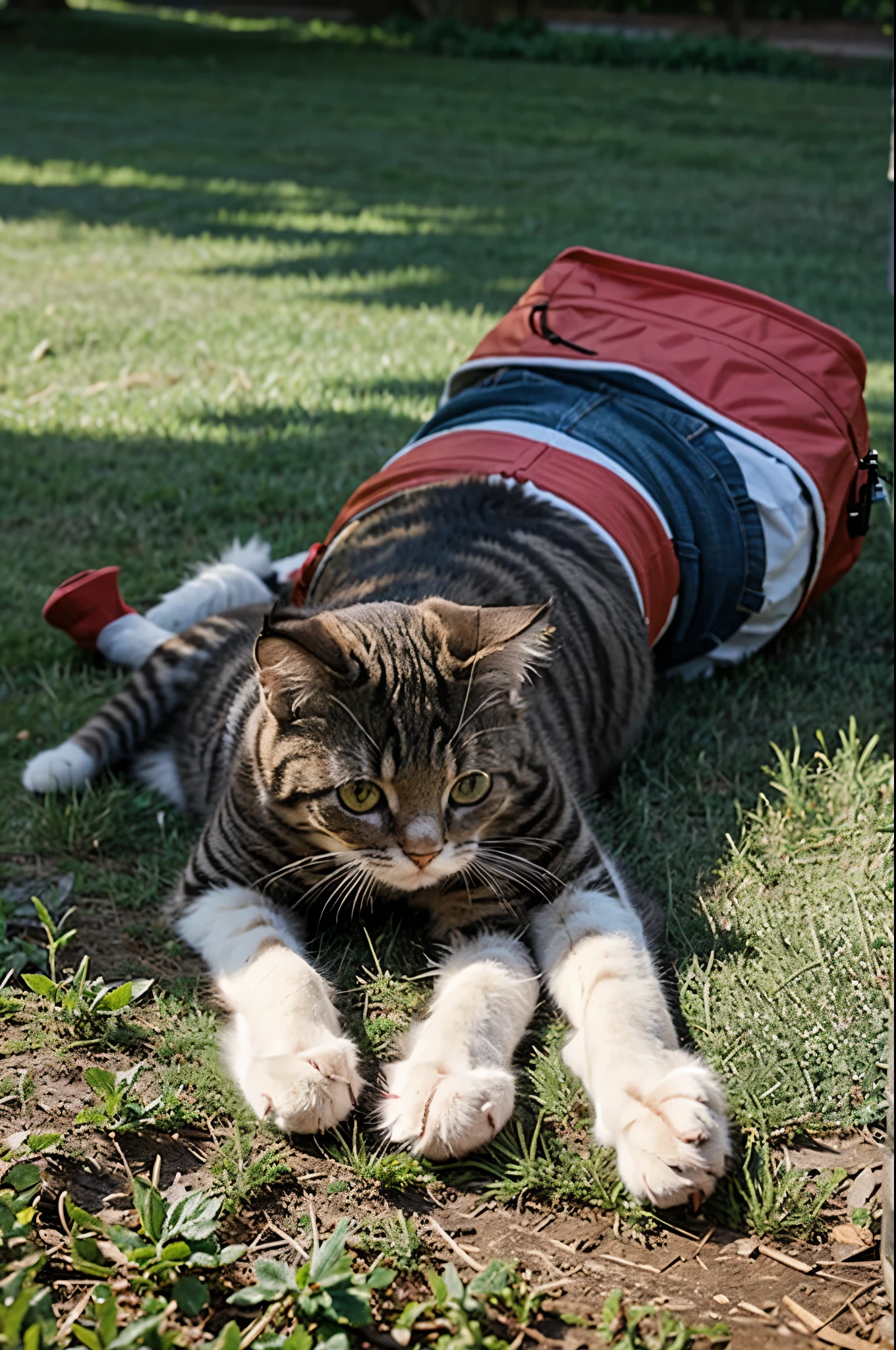 Kitty playing on the lawn