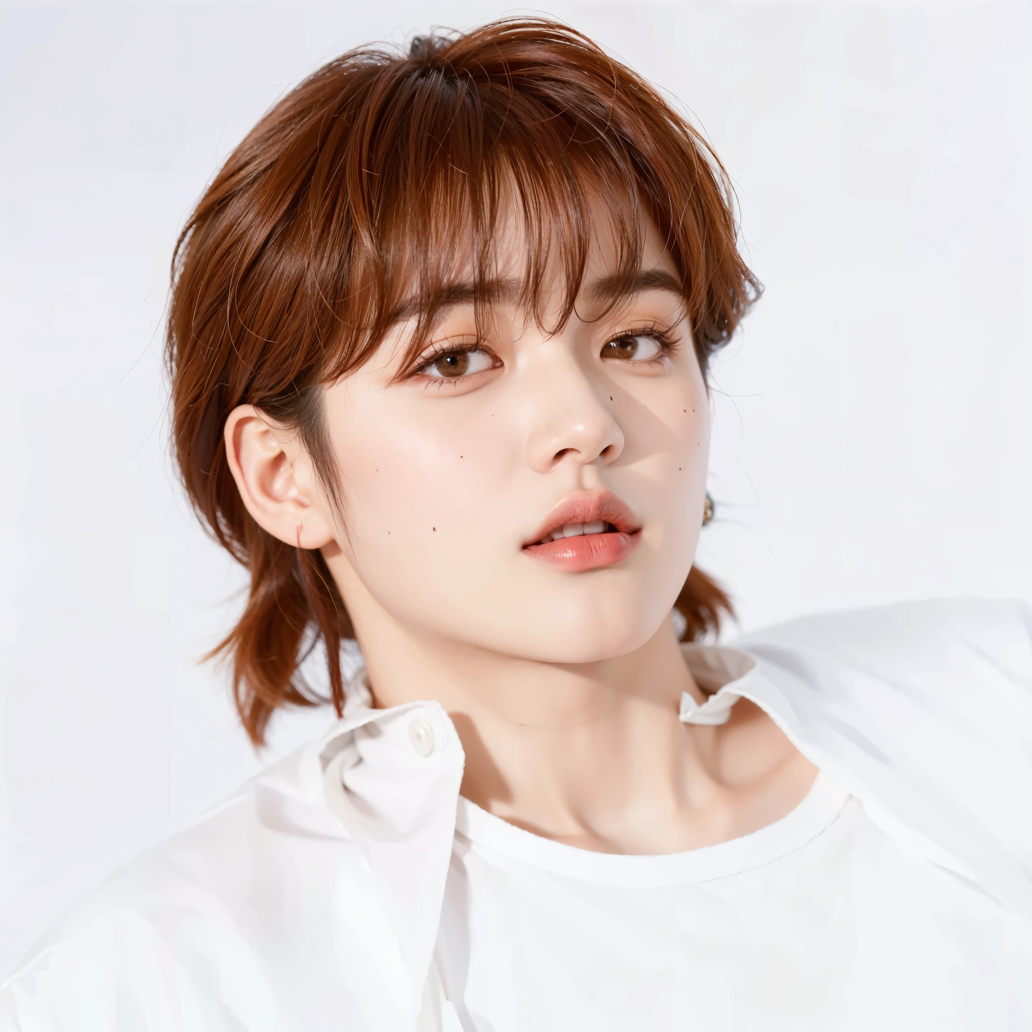 imagem arafada de um homem com uma camisa branca e cabelo ruivo, cai xukun, Jinyoung Shin, Jungkook, Jung Jaehyun, hyung tae, Yanjun Chengt, Shin Jeongho, Hong junho hyung, kpop idol portrait, inspirado em Bian Shoumin, Kim Doyoung, sakimichan, taejune kim, de mim