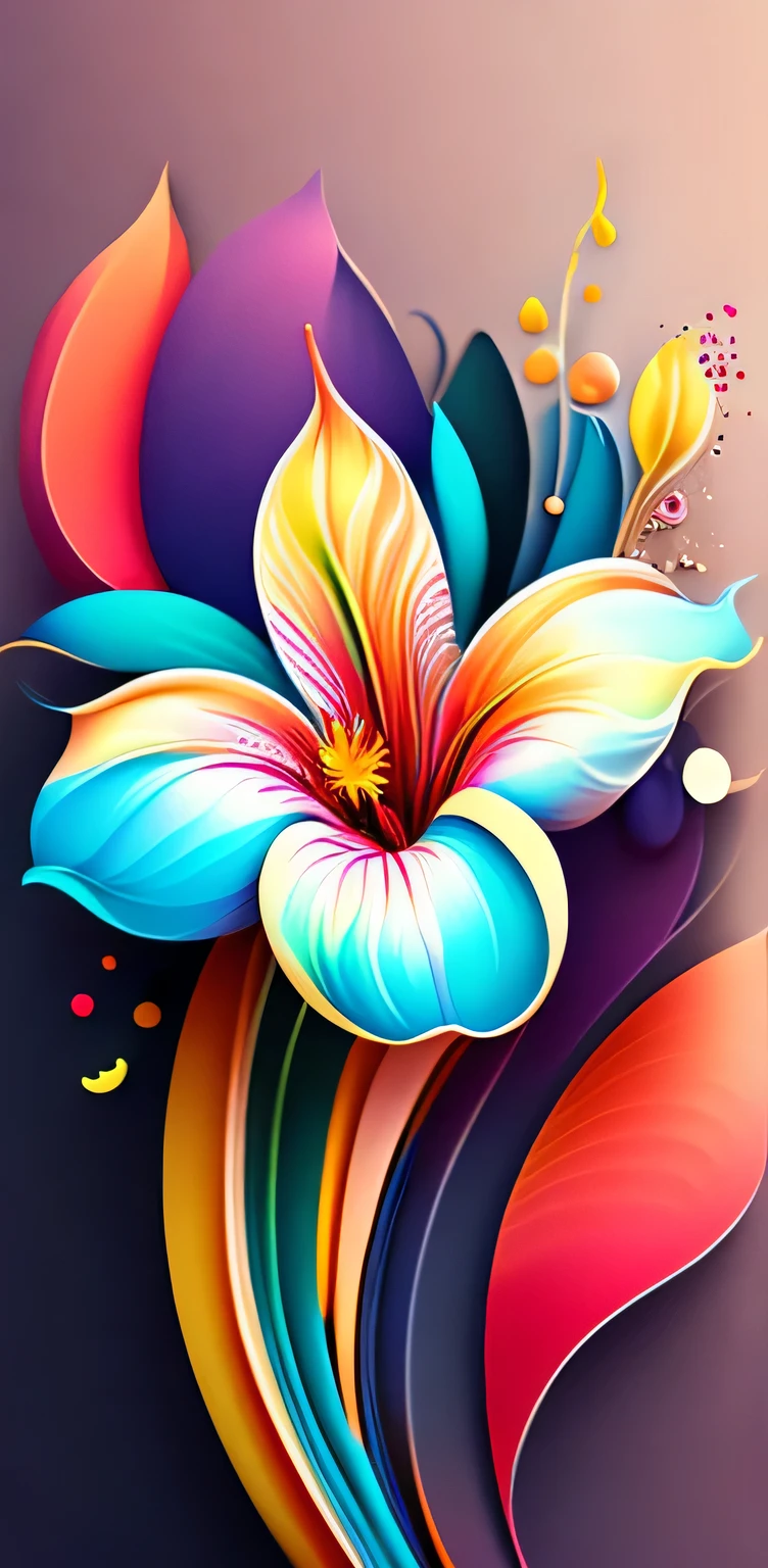 abstract rainbow lily flower,  wallpaper, flat design style, splash water, colorful, intricate