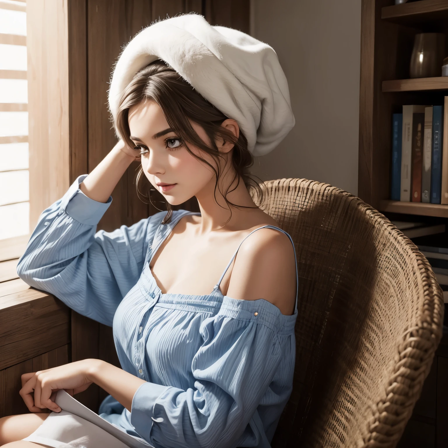 Fille de dos un peu costo avec de cheveux chatain 