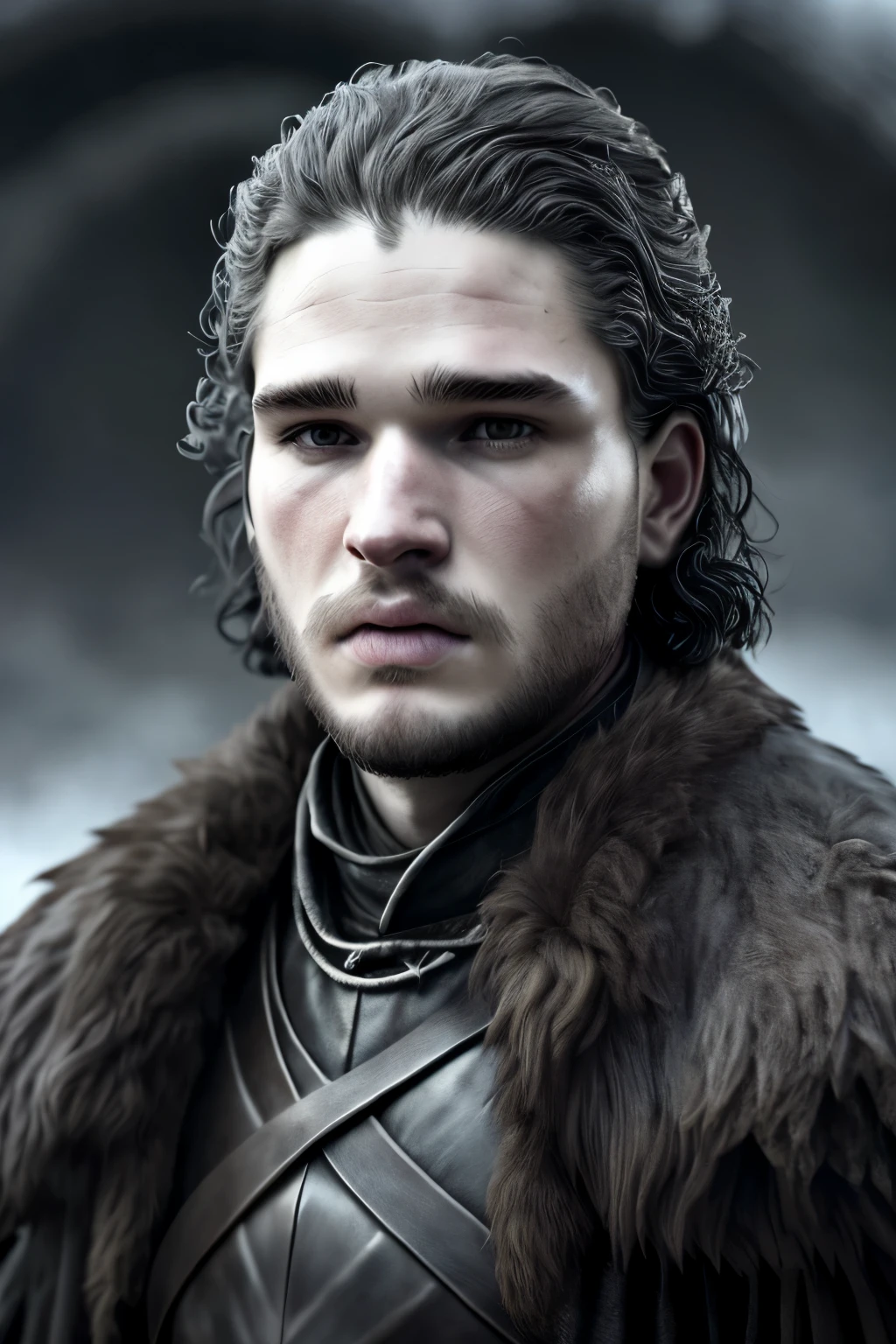 A highly detailed and realistic Jon Snow statue in winter colors, wearing his fur cloak and gazing thoughtfully into the distance, moody and pensive, hyper-realistic, S2, 8K.
OR
A lifelike Jon Snow statue in stark black and white, the Game of Thrones hero with a serious expression, deep set eyes full of determination, super detailed, S2, 4K photographic wallpaper.
OR
A close up of a Jon Snow statue with stubble on his chin, intricately crafted in digital 3D art, the stoic facial features of the character from Game of Thrones, highly detailed and high-quality 8