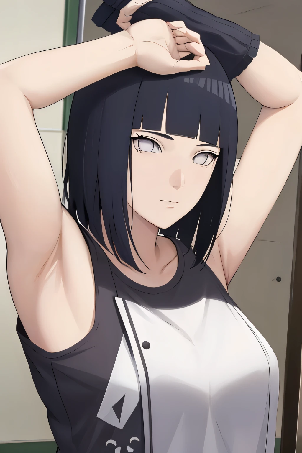 obra de arte, absurdos , (detalhes intrincados), (colorida),cinematic lighting,tiro no busto,papel de parede CG Unit 8K extremamente detalhado ,nobara\(jujutsu kaisen \), 1 garota, Sozinho,mulher madura, arm up, olhando para o espectador, esportes bem, locker room,tiro de v,