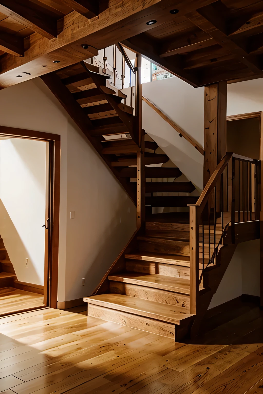straight wooden stairs