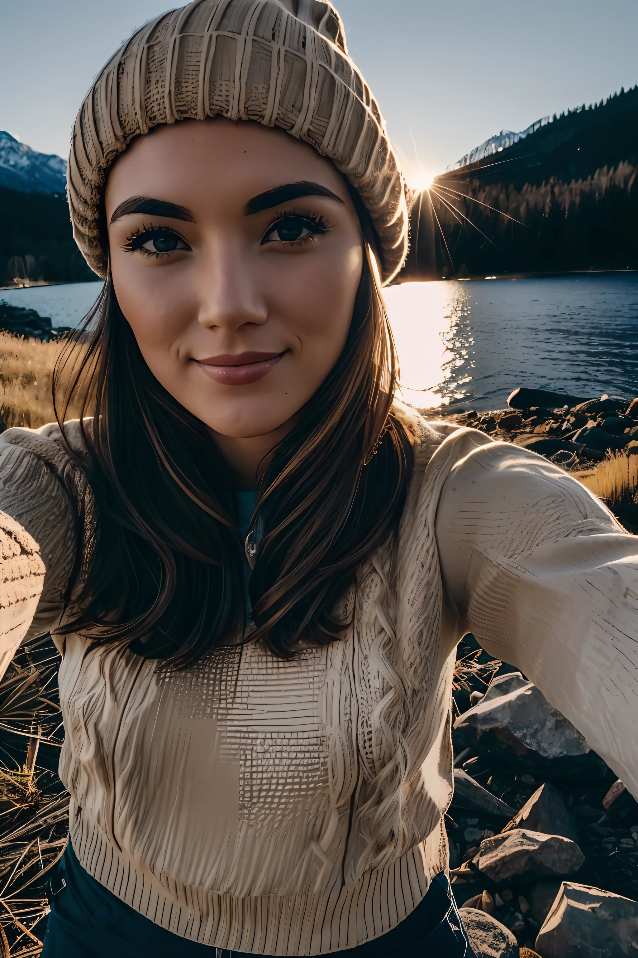 VeronicaChiffre ((upper body selfie, Happy)), Meisterwerk, best quality, ultradetailliert, Allein, Outside, (Nacht), Berge, Natur, (Sterne, Mond) heiter, Happy, Rucksack, Schlafsack, Campingkocher, Wasserflasche, Bergstiefel, Handschuhe, Pullover, hat, Taschenlampe, Wald, Felsen, Fluss, Holz, Rauch, Schatten, Kontrast, klarer Himmel, analoger Stil (Schau den Betrachter an:1.2) (Hauttextur) (Filmkorn:1.3), (warmer Farbton, warmer Ton) :1.2), Nahaufnahme, Filmisches Licht, Seitenlicht, Ultra high resolution, bester Schatten, ROH, upper body,  , Pullover tragen
Kodak Vision 3,