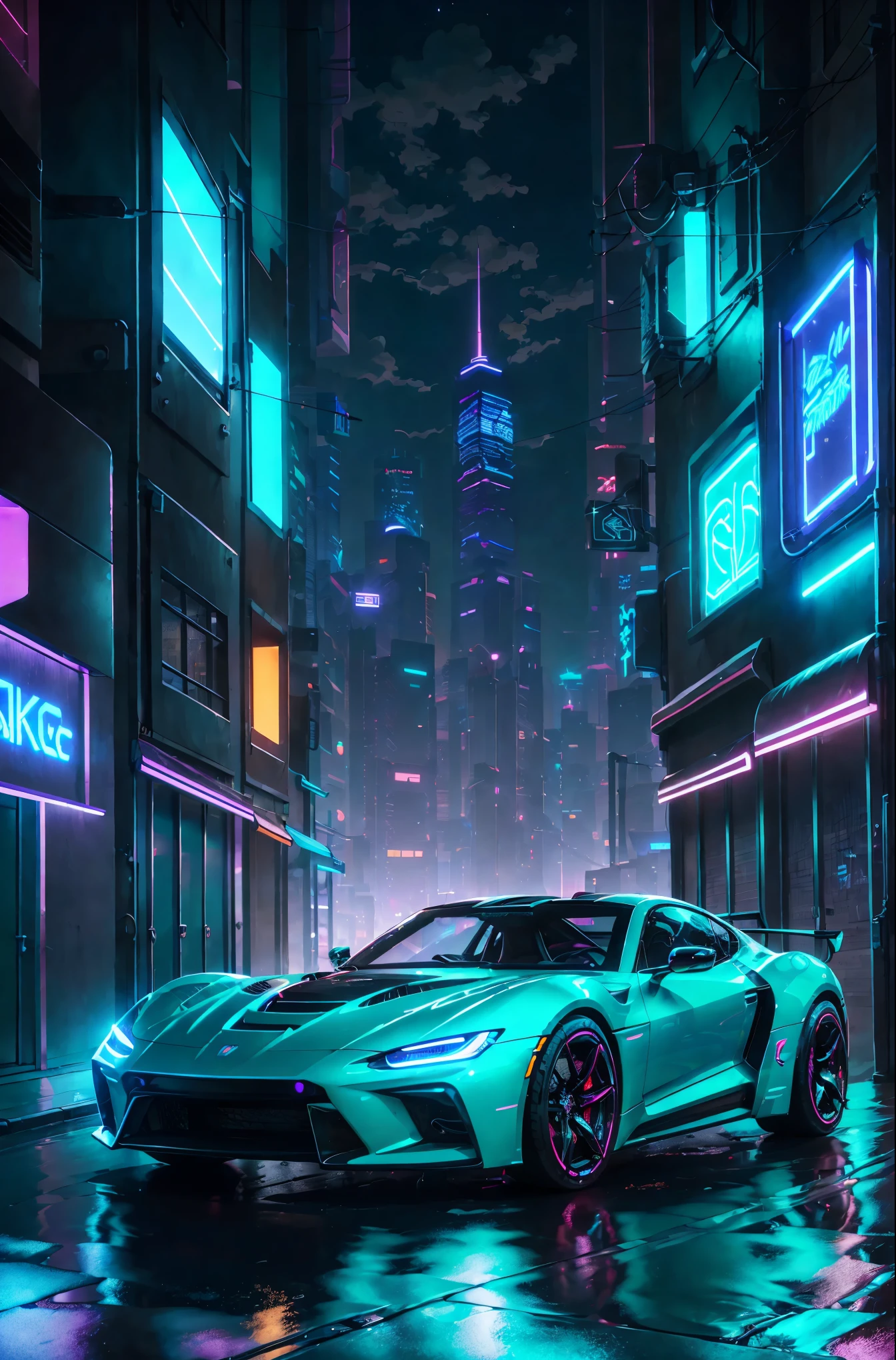 (1 transparent sports car on a gorgeous city street)，Color transparent plastic，cyberpunk characters，industrial design，Smooth design，Sophisticated body structure，clean，(((Transparent visual impact)))，(((Brilliant neon lights)))，White background，Surrealism，ultra high definition，high detail，best quality，4K