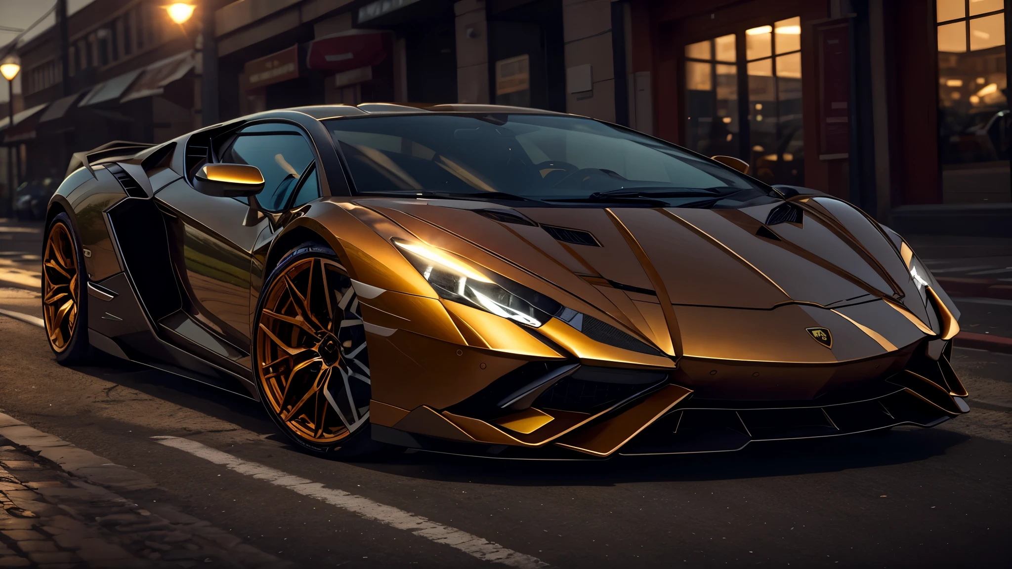 Lamborghini , standing still, in a city in the morning, masterpiece, best quality, high quality, realistic lighting, cinematic lighting, high resolution, sharp, in focus, (intricate details:0.9), (hdr, hyperdetailed:1.2)