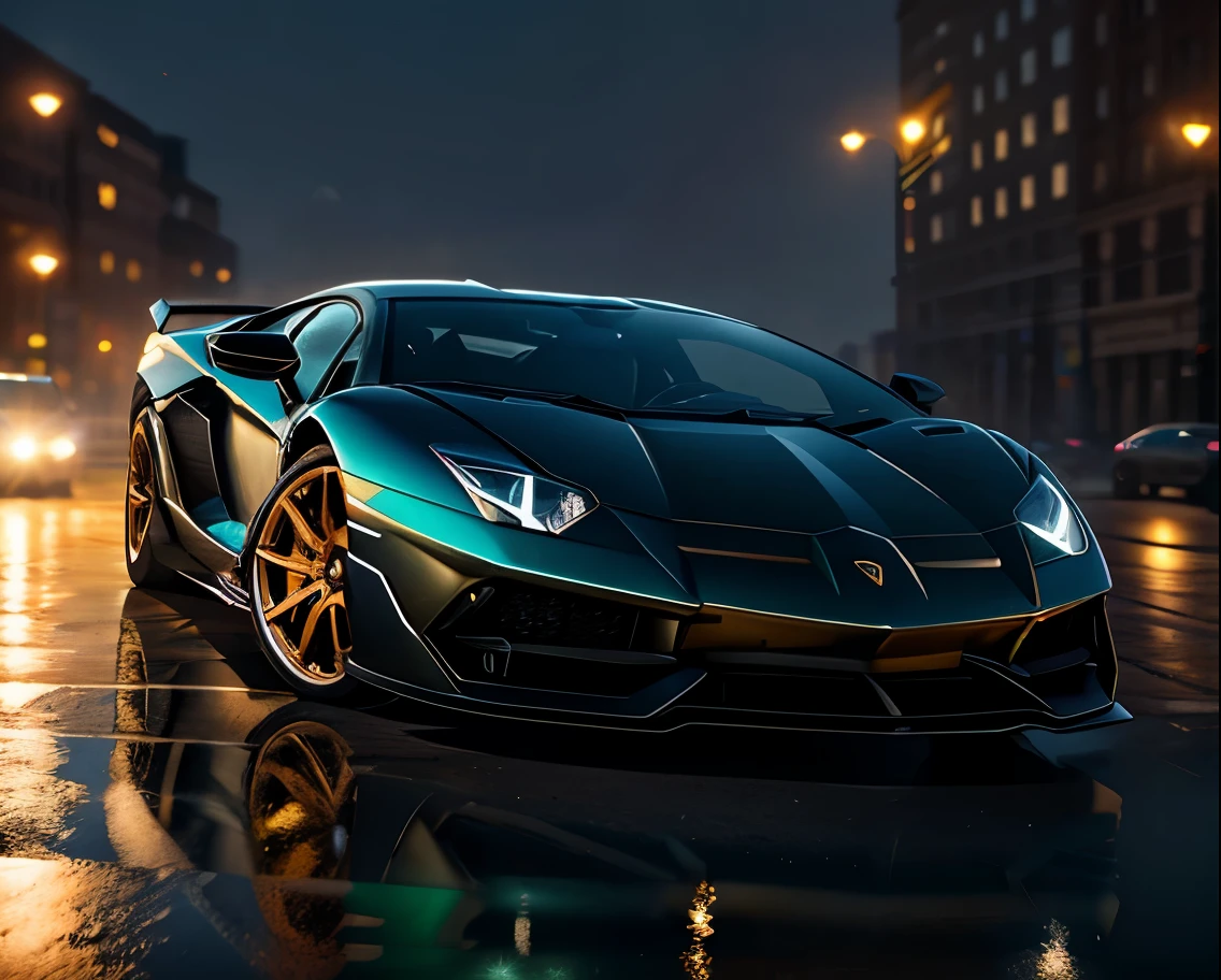 Lamborghini aventador, standing still, in a city in the morning, masterpiece, best quality, high quality, realistic lighting, cinematic lighting, high resolution, sharp, in focus, (intricate details:0.9), (hdr, hyperdetailed:1.2)