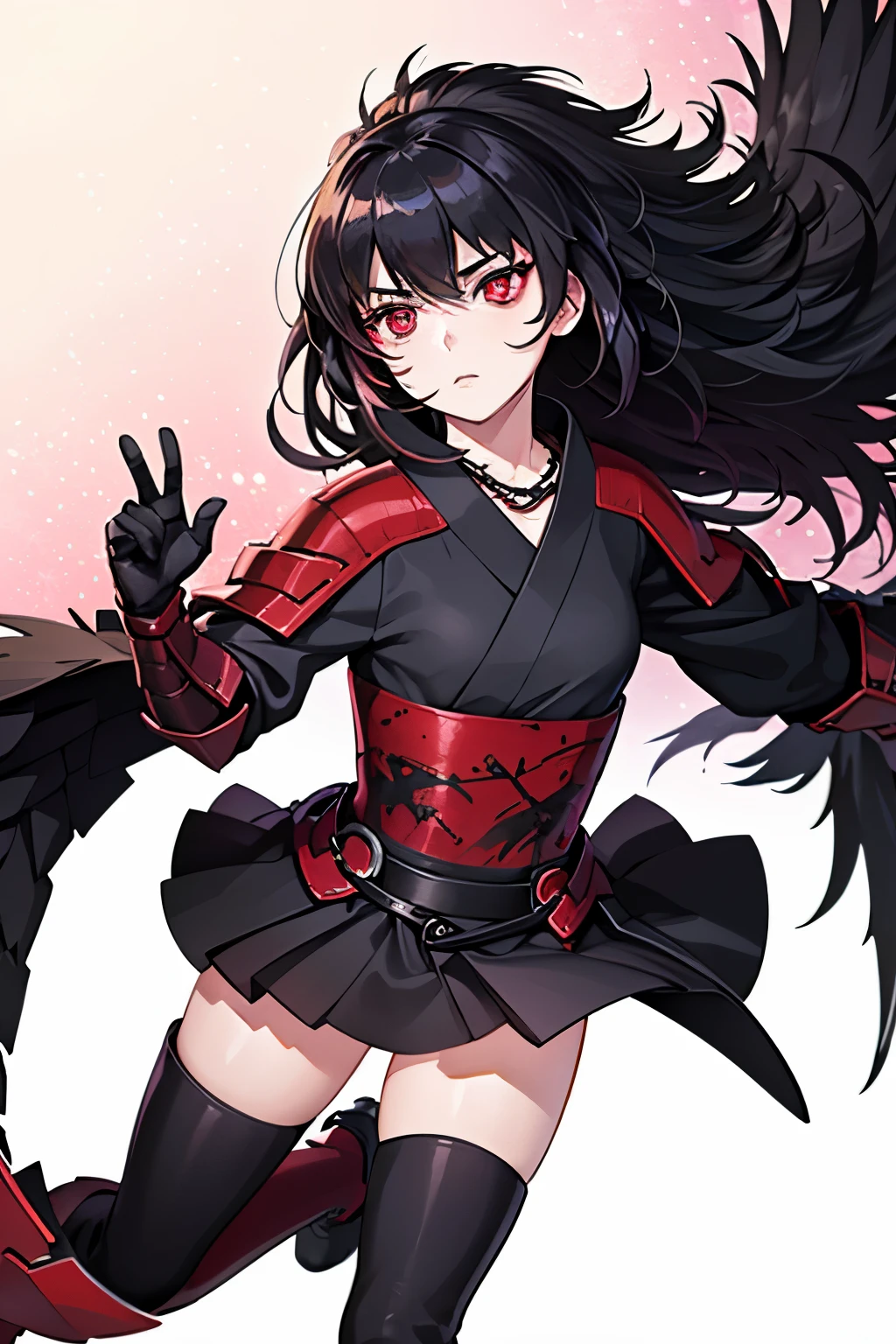 Anime, Girl, (((1girl))), (((Waifu, Raven Branwen, Raven Branwen Waifu))), (((Black Hair, Messy Hair))), ((Crimson Red Eyes eyes: 1.3, Upturned Eyes: 1, Perfect Eyes, Beautiful Detailed Eyes, Gradient eyes: 1, Finely Detailed Beautiful Eyes: 1, Symmetrical Eyes: 1, Big Highlight On Eyes: 1.2)), (((Lustrous Skin: 1.5, Bright Skin: 1.5, Skin Fair, Shiny Skin, Very Shiny Skin, Shiny Body, Plastic Glitter Skin, Exaggerated Shiny Skin, Illuminated Skin))), (Detailed Body, (Detailed Face)), Young, ****ta, (Best Quality), (((Bicep-high Gauntlets, Armored Boots, Thigh-high Heeled Boots, Armored Gauntlets))), (((Battle Kimono))), (((Skirt))), High Resolution, Sharp Focus, Ultra Detailed, Extremely Detailed, Extremely High Quality Artwork, (Realistic, Photorealistic: 1.37), 8k_Wallpaper, (Extremely Detailed CG 8k), (Very Fine 8K CG), ((Hyper Super Ultra Detailed Perfect Piece)), (((Flawless masterpiece))), Illustration, Vibrant Colors, (Intricate), High Contrast, Selective Lighting, Double Exposure, HDR (High Dynamic Range), Post-processing, Background Blur