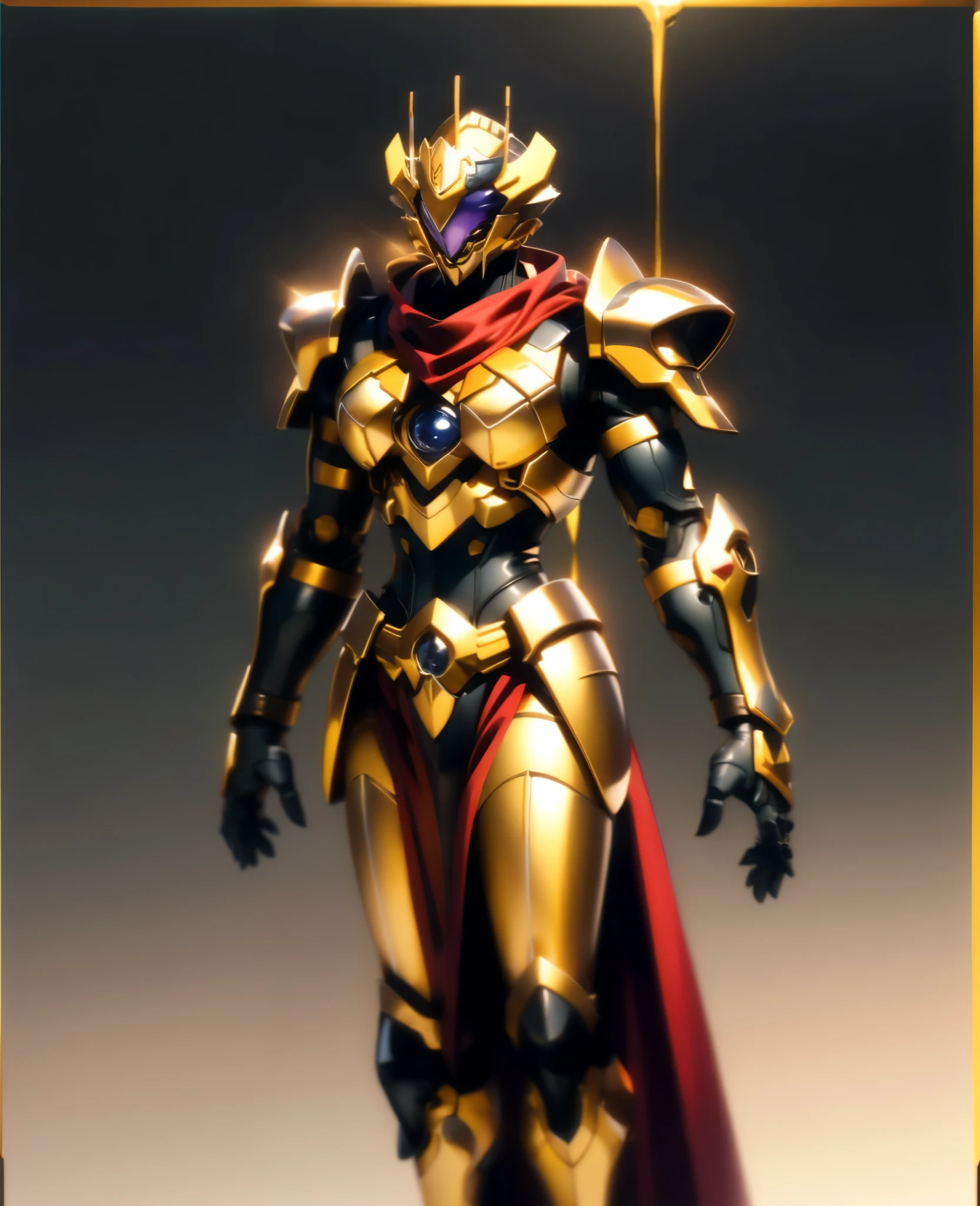 A woman adorned in fantasy-style full-body armor, a crown-concept fully enclosed helmet that unveils only her eyes, a composite layered chest plate, fully encompassing shoulder and hand guards, a lightweight waist armor, form-fitting shin guards, the overall design is heavy-duty yet flexible, the armor gleams with a golden glow, complemented by red and blue accents, exhibiting a noble aura, she floats above a fantasy-surreal high-tech city, this character embodies a finely crafted fantasy-surreal style armored hero in anime style, exquisite and mature manga art style, Queen Bee Concept Armor, ((goddess, femminine)), long legs, metallic, elegant, high definition, best quality, highres, ultra-detailed, ultra-fine painting, extremely delicate, professional, anatomically correct, symmetrical face, extremely detailed eyes and face, high quality eyes, creativity, RAW photo, UHD, 32k, Natural light, cinematic lighting, masterpiece-anatomy-perfect, masterpiece:1.5