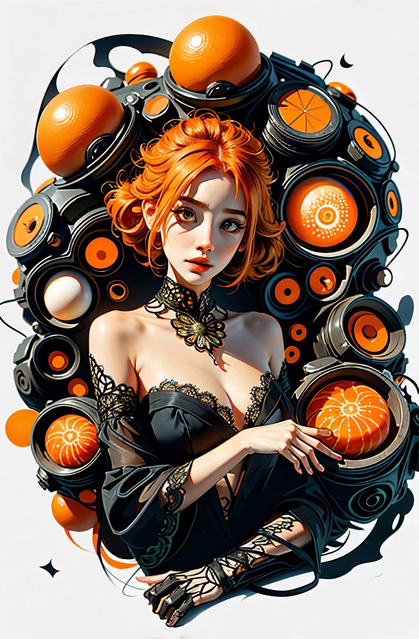 1girl,(orange_hair:1.1),(zentangle, mandala, tangle, entangle:0.6),(fractal art),the most beautiful form of chaos,brutalist designed,
