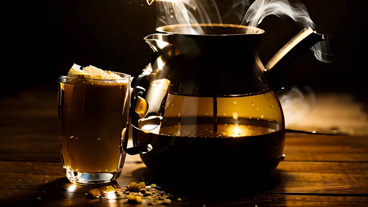 I WANT A PHOTO AND A GLASS KETTLE OF CHAMOMILE TEA PUTTING THE SMOKE COMING OUT IN A CUP