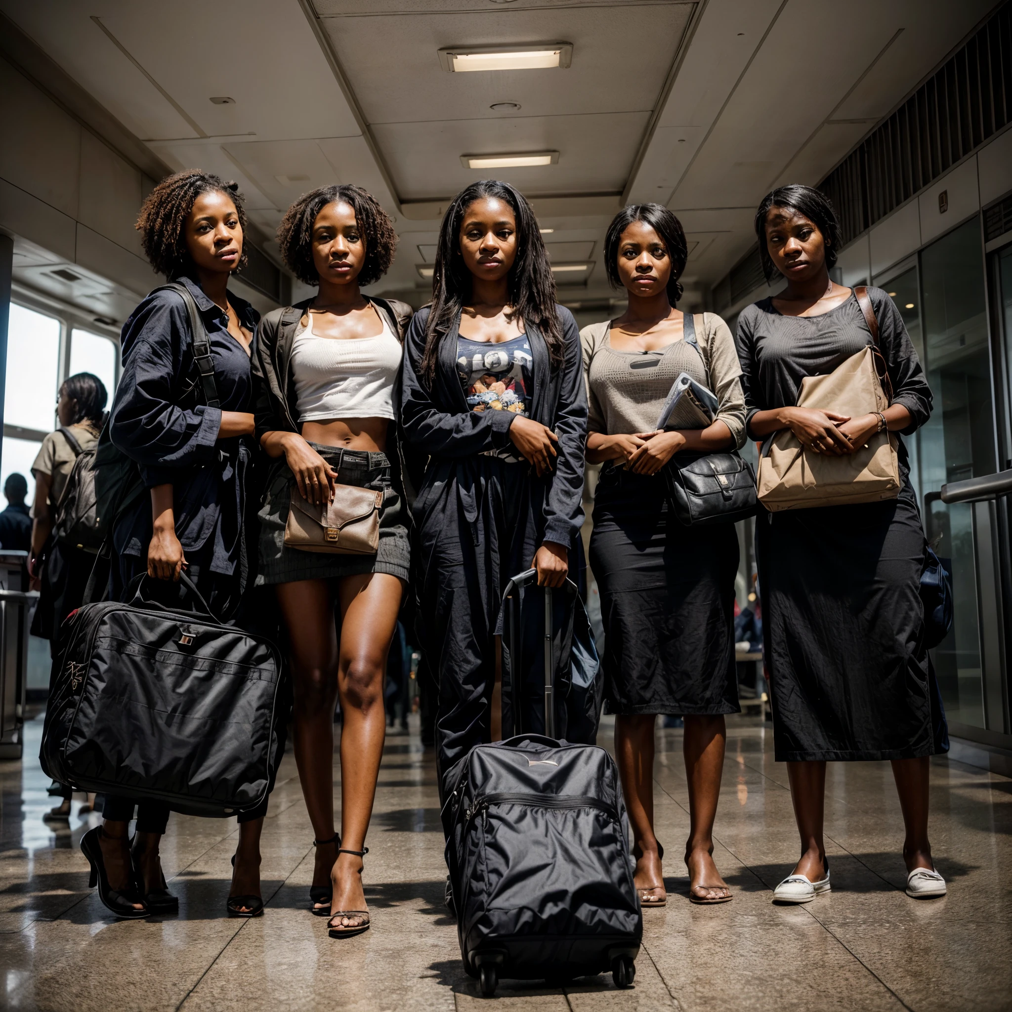 Nigerian customs officials in an airport arresting a black woman holding a bag
