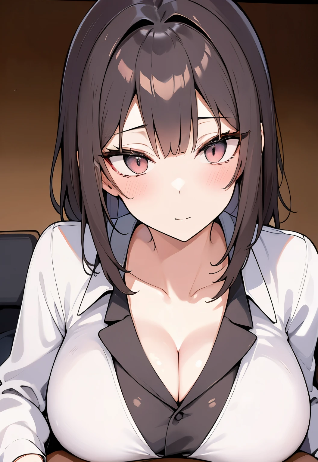 long black hair、long eyes、big breasts、長袖のカーディガン、オフショルダーの生地の薄いマキシワンピース、mask、full shot, My chest is about to fall、big cleavage、Turn your face away、bewitching adult woman、事務職、Office lady、((写真付きのIDを首から下げる)), セクシーな立ちポーズ、
