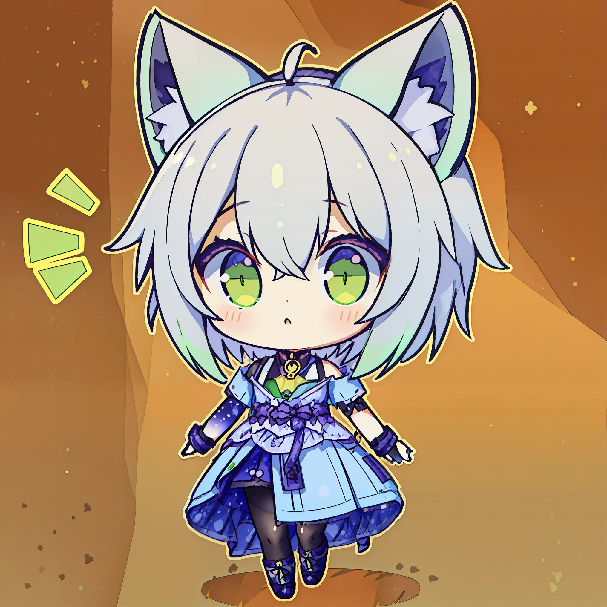 Chibi,masutepiece,Best Quality,1 boy,Full body,white backgrounid,Green hair,Green cat ears,short-haired,brown clothes