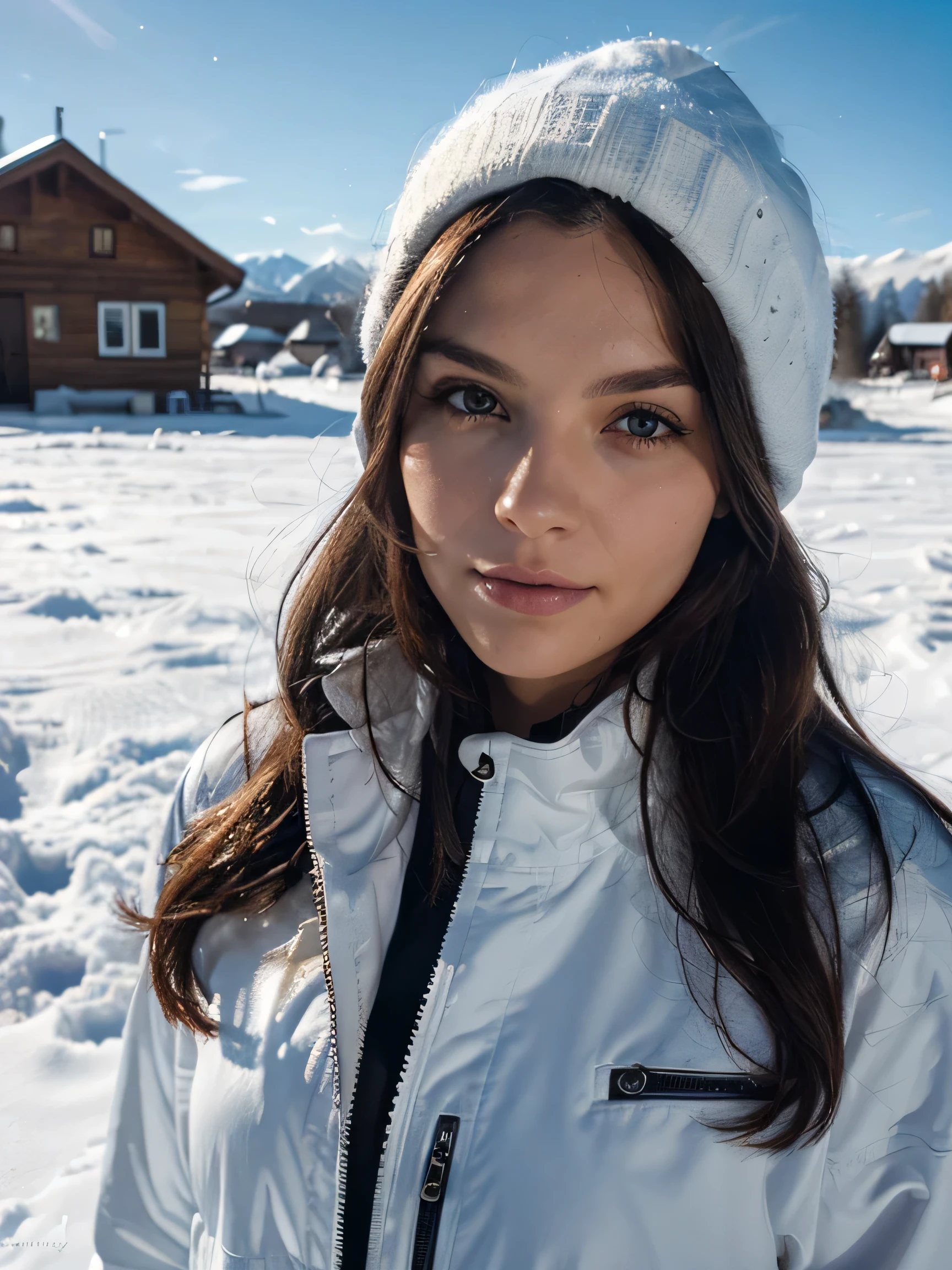 Girl, 20 Jahre alt, lange rote Haare, Sommersprossen, winterurlaub, skipiste, winterklamotten, Hut