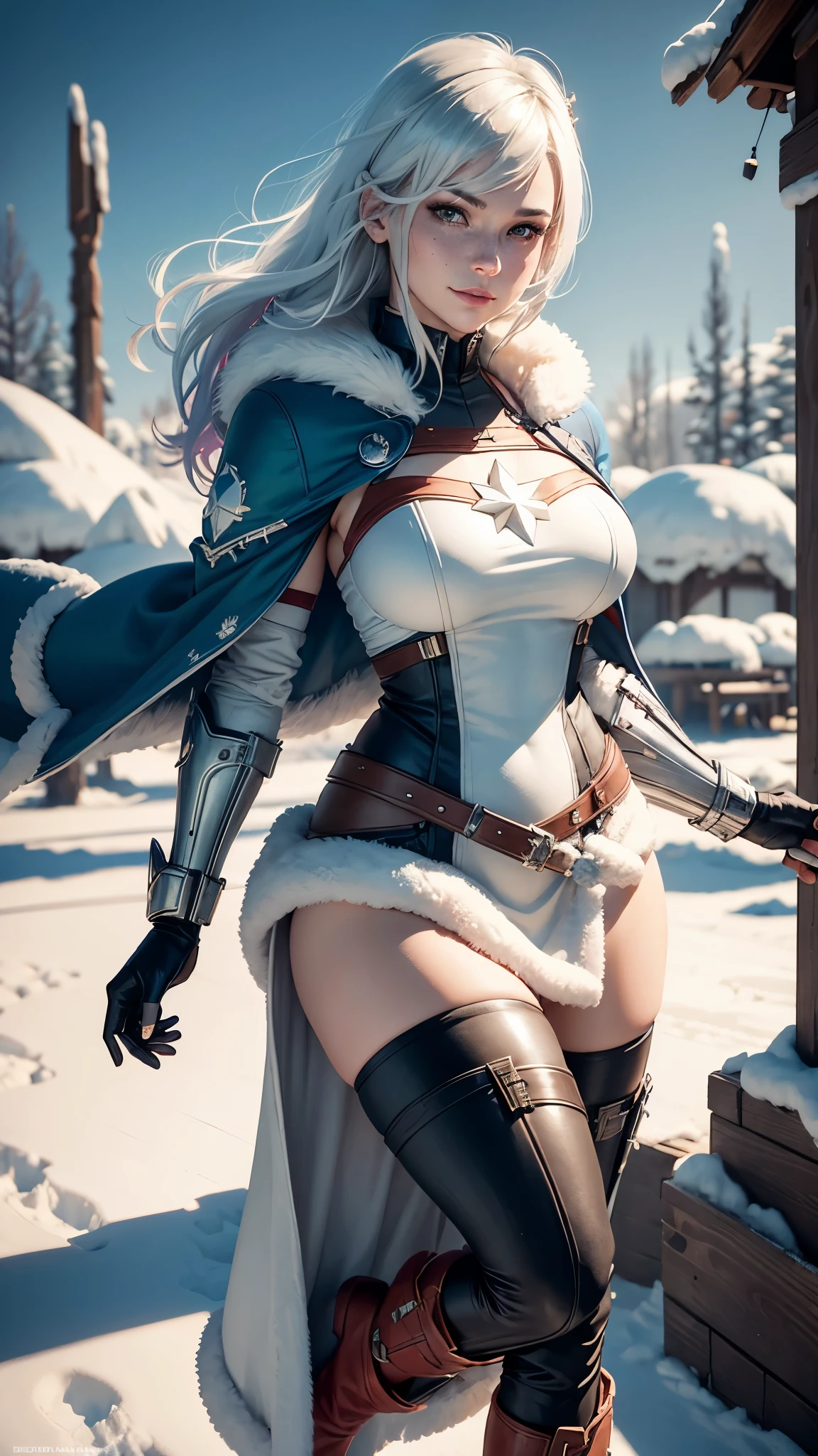 The best piece,Artistically beautiful,lightning,Final Fantasy 13,FF1 pink blonde,Beautiful pink hair,medium hair, curly hair on one side, Letting down your bangs,beautiful blue eyes,Gothic dresses,Photorealsitic,An ultra-high picture quality,hightquality,masterpiece,Digital SLR,Detailed details,Intricate details,Based on anatomical grounds,Depicted in detail,Detailed face,realistic skin textures,Vivid details,perfect anatomia,perfect anatomia,Anatomically correct hand,Anatomically correct fingers,Super Detail,Complex 3D Rendering,Colossal tits,sexy pose,White gold sequin long dress studded with silver,white fur coat,Gift Ribbon,More about neon colors,Put it in a nice photo frame and display it,Blue Nails,Beautiful sunset,clear cold sky,Fantastic sunset,beautiful christmas scenery,mysterious snow scene,It's snowing,beautiful ilumination,Christmas tree,Picturesque beauty,Photograph the whole body,9 head body,Pink lip,Luxurious necklace,emphasize the beautiful whole body,Beautiful nails,Black bondage,Beautiful burning rose, beautiful big butt, High-leg T-back, looking back,
