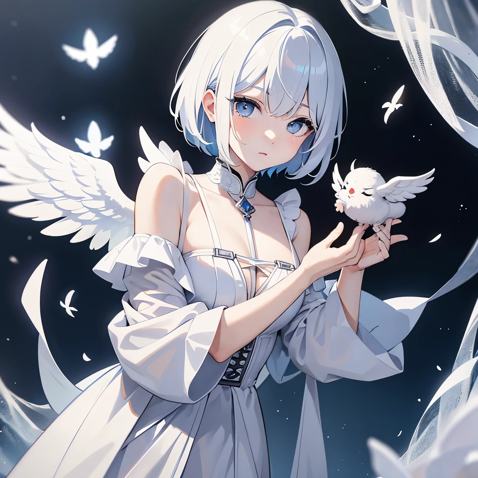 guardian angel samael。roman man。bangs bangs、short hair、white skin、white clothes、sharp eyes、bluish black eyes。I'm glad it's copyright free and can be edited.。