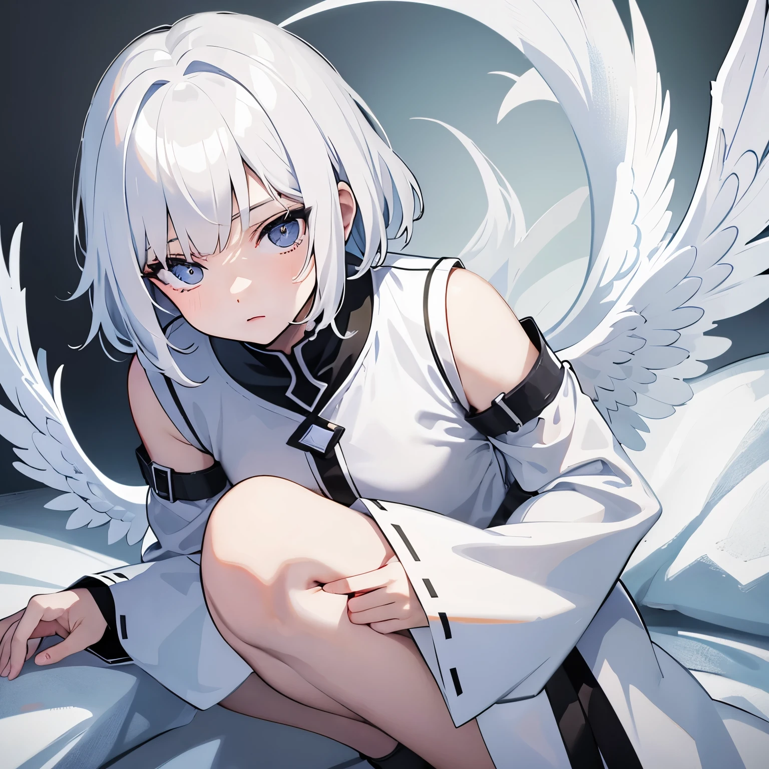 guardian angel samael。roman man。bangs bangs、short hair、white skin、white clothes、sharp eyes、bluish black eyes。I&#39;m glad it&#39;s copyright free and can be edited.。