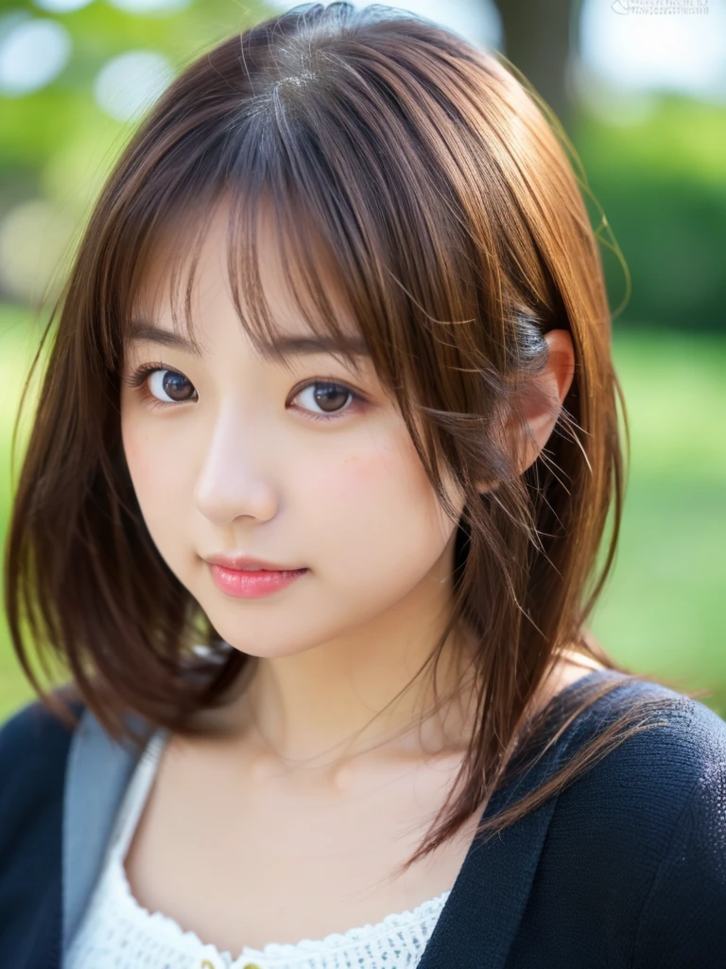 ((cute日本の女の子、beautiful japanese girl、1 girl、19 years old、Highly detailed face and skin texture、super detailed face、highly detailed eyes、Lee Hong、blush、ponytail、close-up of woman、front、cute、Highly detailed face and skin texture、smooth white skin、Transparent skin texture、))、(dark brown hair)、look at the camera、sharp focus：1.2、beautiful woman with perfect style：1.4、japanese model、young gravure idol、若いcuteグラビアアイドル、Realistic young gravure idol、sophisticated gravure idol、((highest quality、8K、masterpiece:1.3、１photograph))、(4K、RAWphotograph、highest quality)、Place someone on the other side of the screen、Natural light、