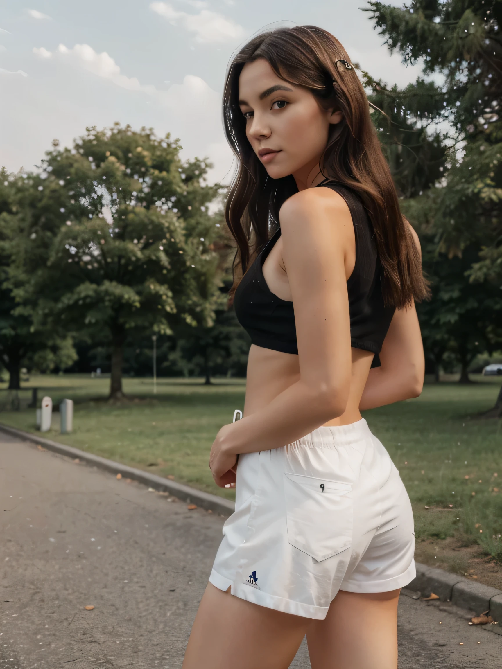 Girl, 20 Jahre alt, lange rote Haare, Sommersprossen, Jogging in the park