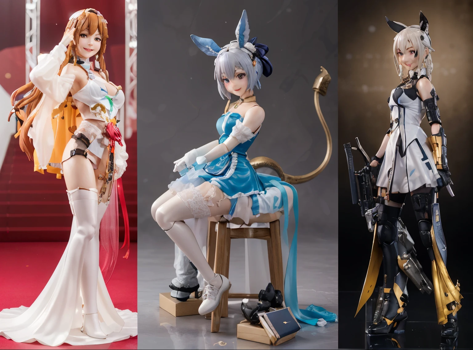 a close up of two different figurines of a woman in a dress, good smile company fantasy, characters from azur lane, fine details. girls frontline, anime figurine, as 3 figures, good smile company anime style, pop up parade figure, good smile company, anime figure, anime peripheral, from girls frontline, girls frontline style, azur lane style