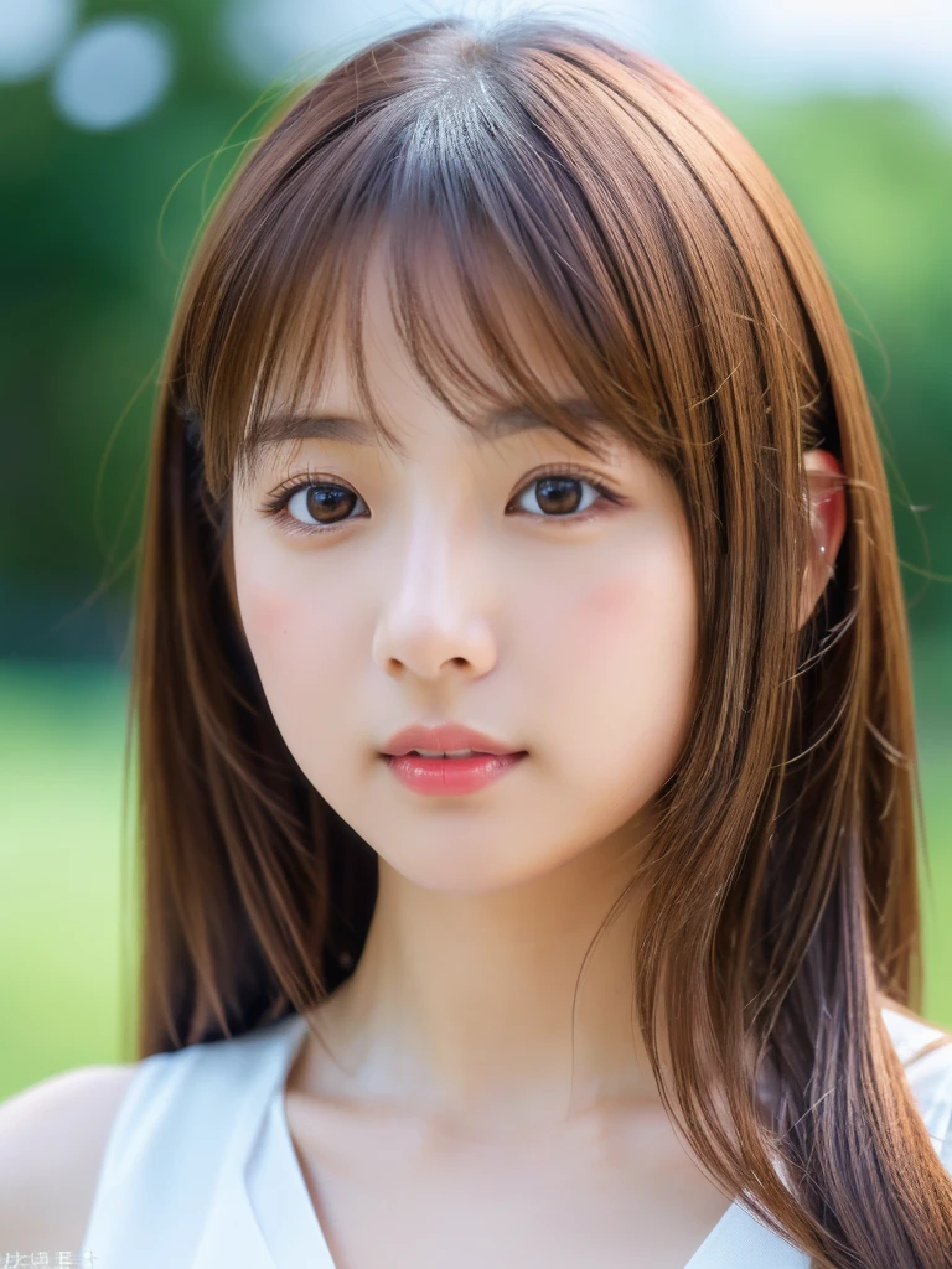 ((cute日本の女の子、beautiful japanese girl、1 girl、19 years old、Highly detailed face and skin texture、super detailed face、highly detailed eyes、Lee Hong、blush、ponytail、close-up of woman、front、cute、Highly detailed face and skin texture、smooth white skin、Transparent skin texture、))、(dark brown hair)、look at the camera、sharp focus：1.2、beautiful woman with perfect style：1.4、japanese model、young gravure idol、若いcuteグラビアアイドル、Realistic young gravure idol、sophisticated gravure idol、((highest quality、8K、masterpiece:1.3、１photograph))、(4K、RAWphotograph、highest quality)、Place someone on the other side of the screen、Natural light、