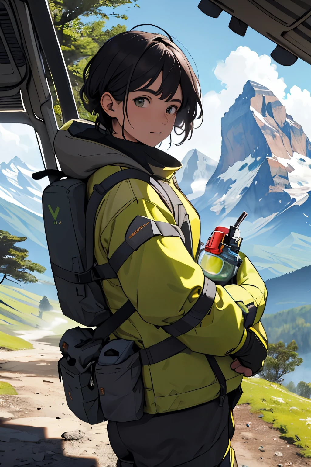 Foto de primer plano premiada de una mujer (Sci-fi explorer:1.3) Casco con visera de vidrio hexagonal, [Estilo-Psicosis::10], al lado de un (Accident vehicle:1.2), (fumar:1.4), Looking towards a green alien planet, (mountains:1.2) (hierba alta:1.2), rocas, muy detallado, buen detalle, (intrincado:1.3), (Destello de lente:0.6), (contraluz:0.8), (bloom:0.8), Poca profundidad de campo