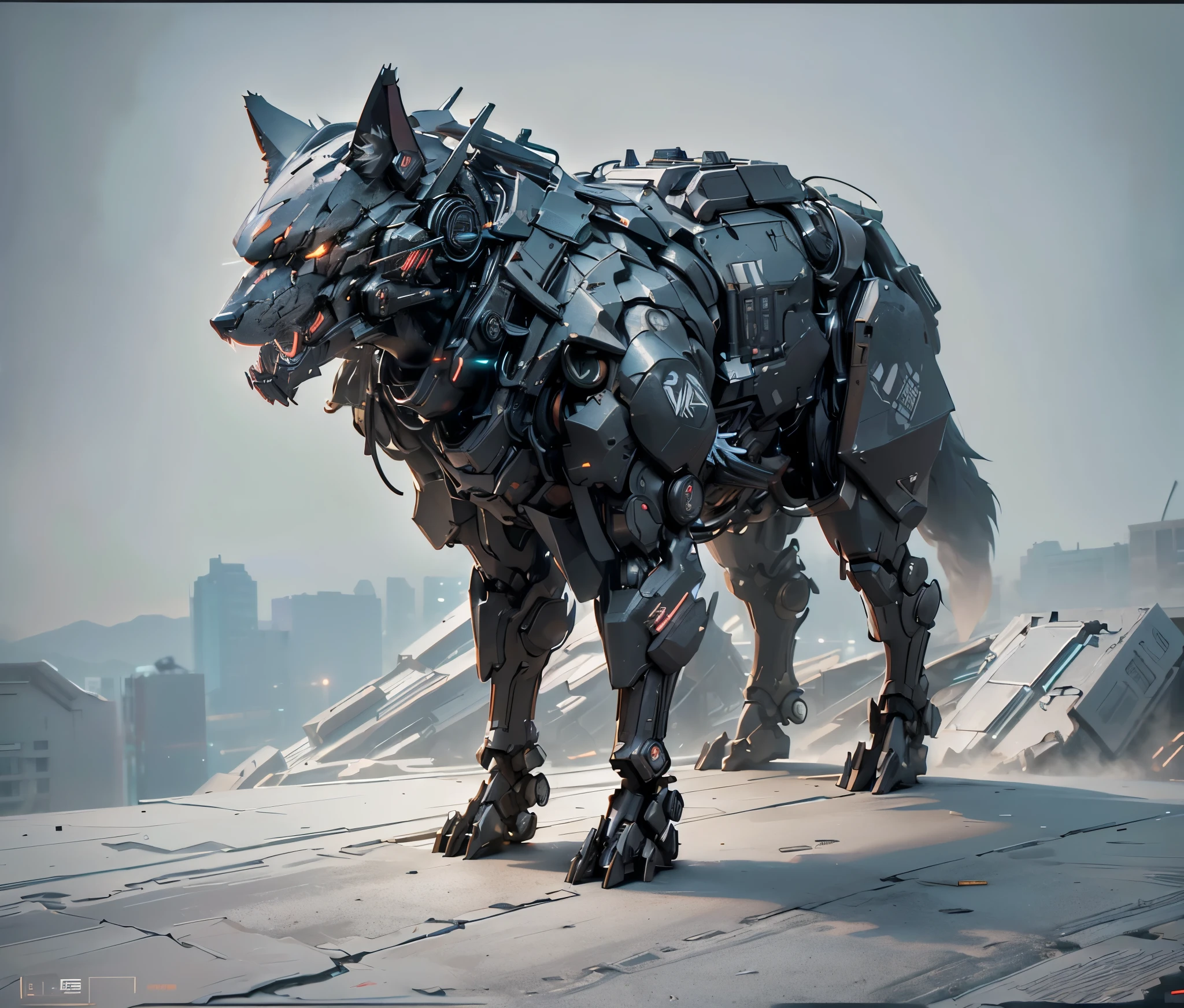cyberpunk, Mechanical wolf,glowing neon light, ( global illumination, Ray tracing, human development report, Unreal rendering,Reasonable design, high detail, masterpiece, best quality, ultra high definition, Beijing_Zagu_Mecha