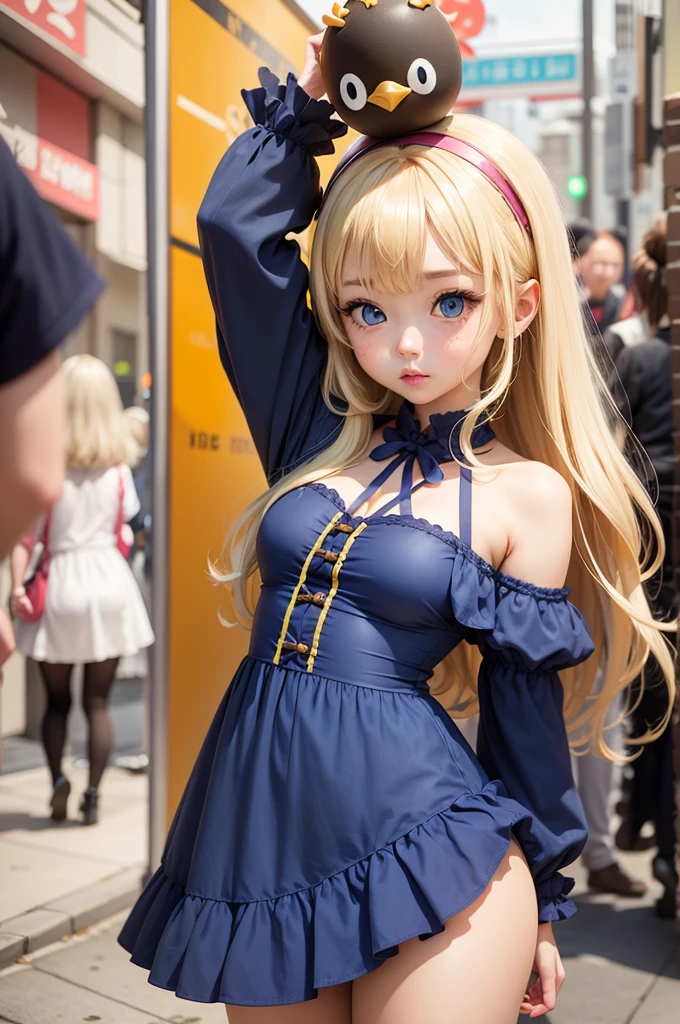 chick costume、、girl、cute、blonde、blue eyes、cartoon