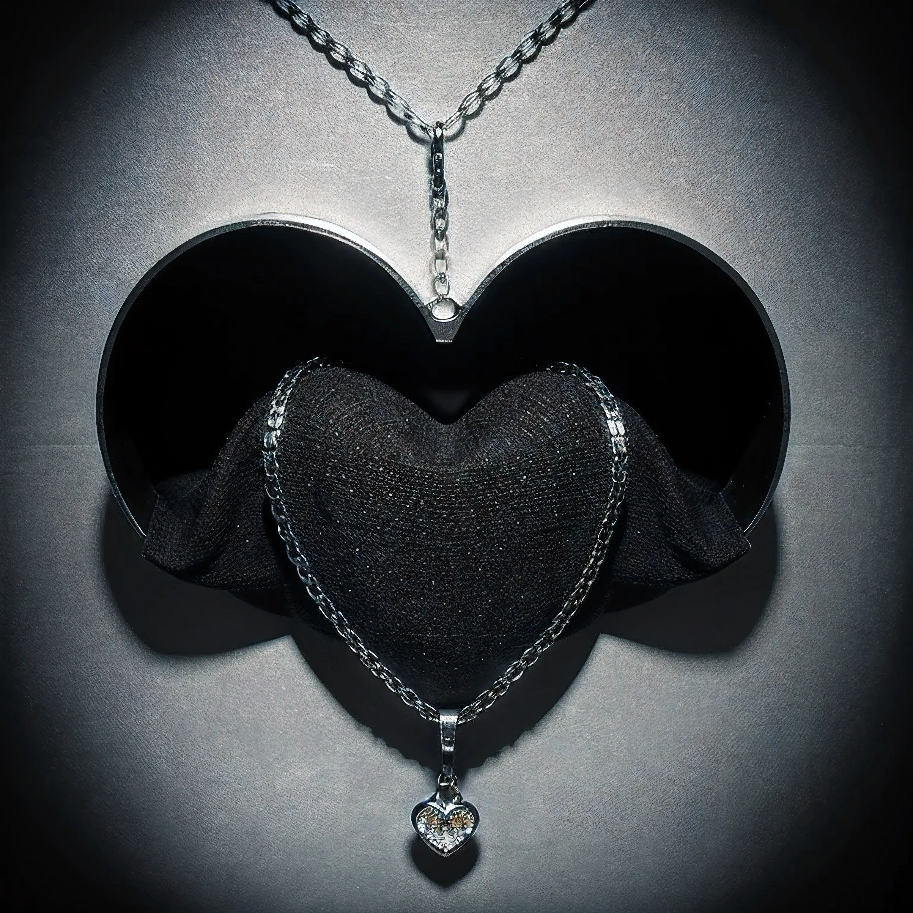 a white heart with diamonds but chained, black cover