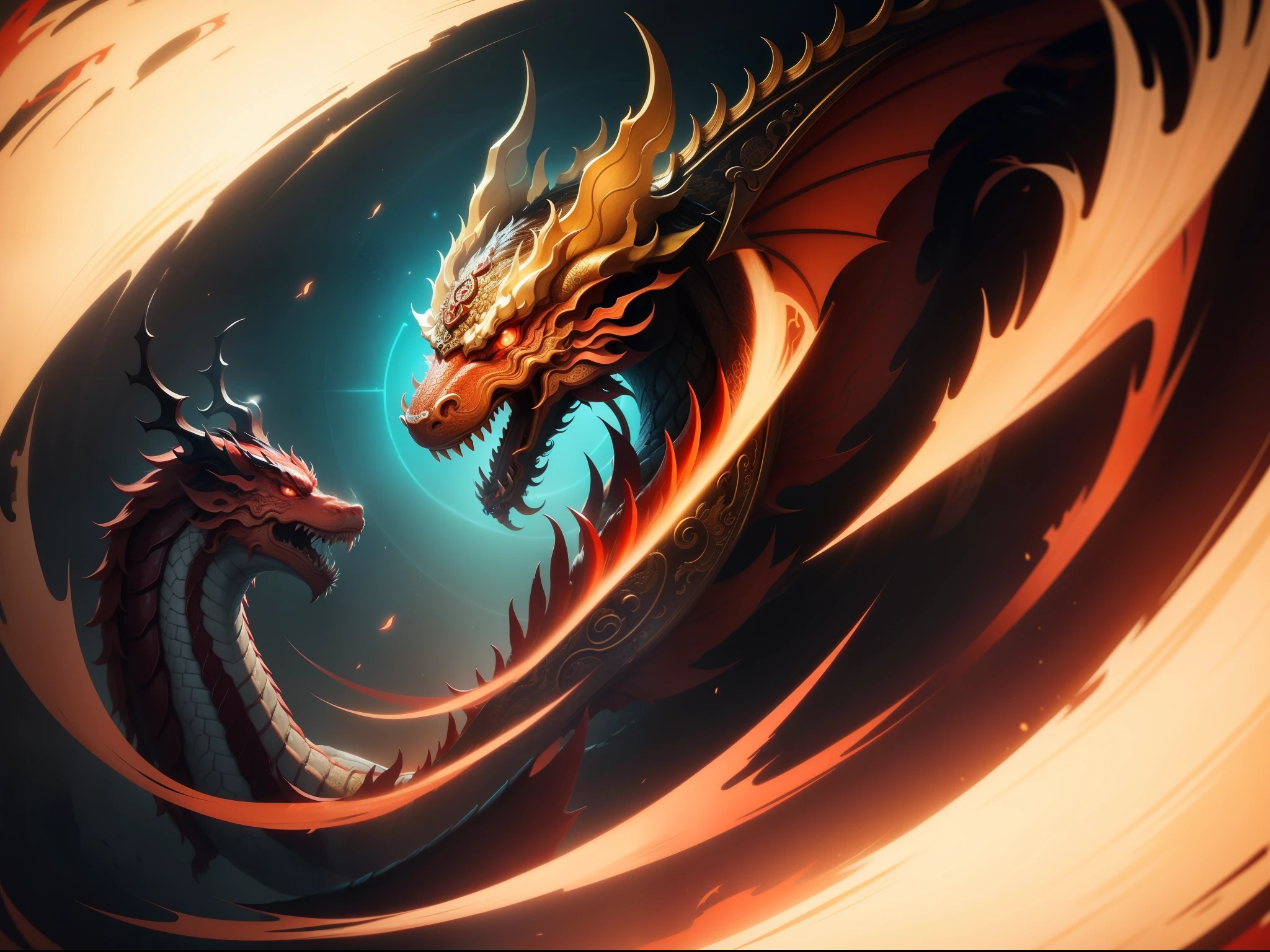 Chinese mythological story background，Inspired by the mythical creature Pixiu，Art form: Head of a Chinese dragon