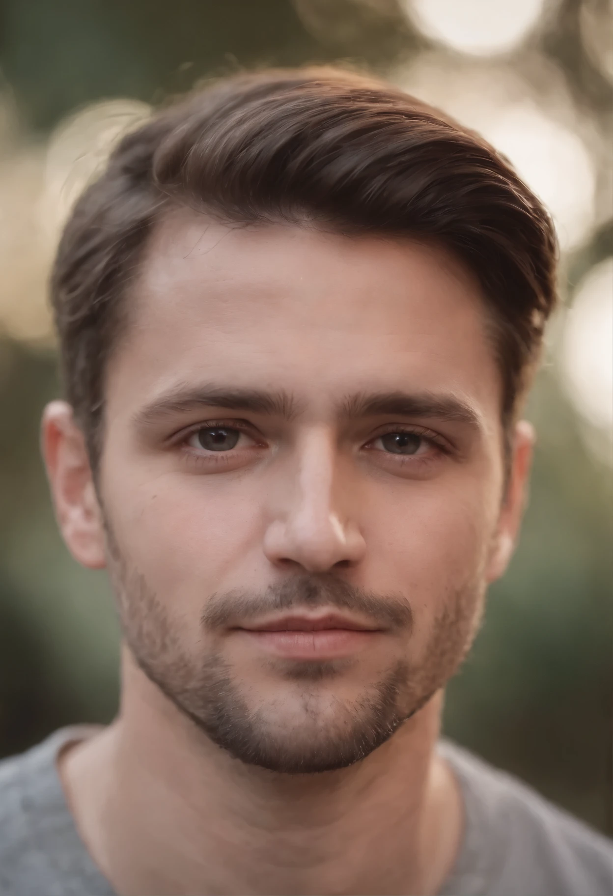 Portrait of 30-year-old man cinematic look of round face