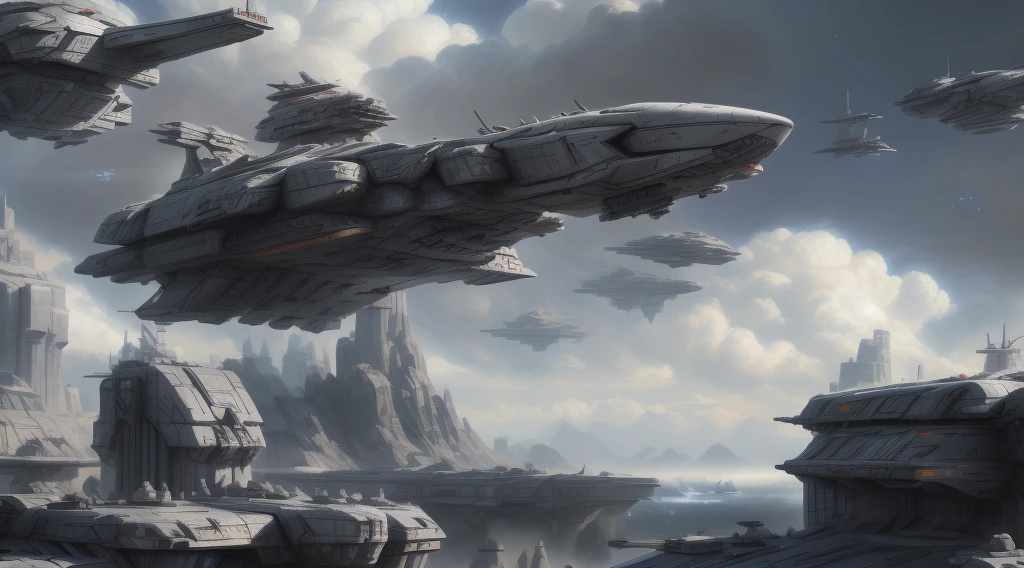 spaceships fly over the city with a ship in the background, Sci-fi fantasy wallpapers, stunning sci fi concept art, contrast, bright light, super detailed,  detailed sci-fi art, Beautiful sci-fi art, concept art of star citizen, A sci-fi work of art, sci fi concept art, sci fi concept art, sci fi concept art, very realistic concept art, amazing concept art