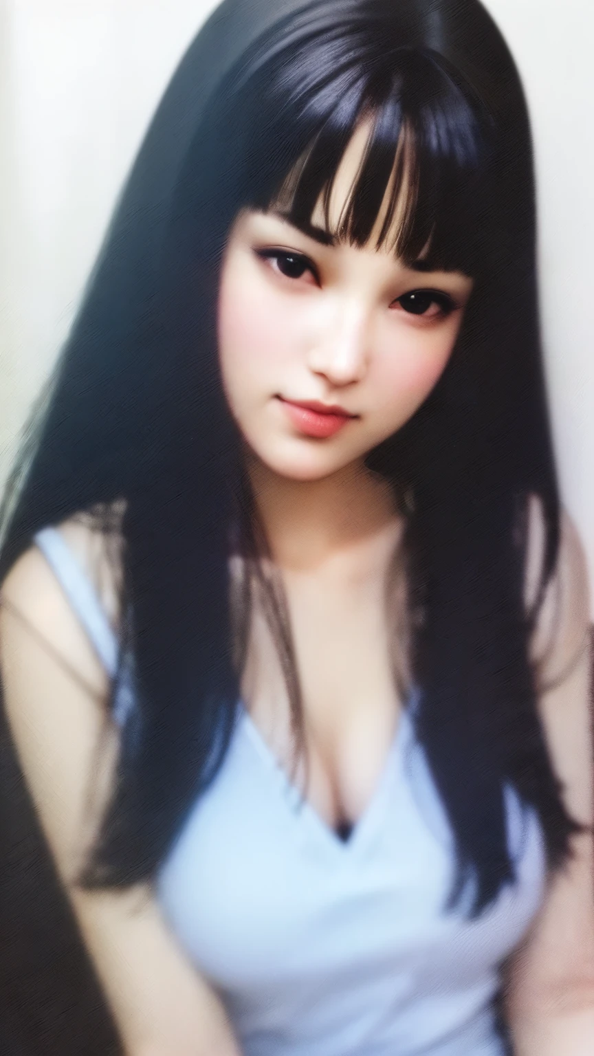 ((ultra quality)), ((masterpiece)), Tomie, Black & White Style, manga, ((black long hair)), (Beautiful face), (beautiful female lips), (), charming, ((sexy facial expression)), looks at the camera with a slight smile, (skin color white), (White skin), glare on the body, ((Detailed eyes)), ((Brown eyes)), (juicy female lips), (dark eyeliner), (beautiful female hands), ((ideal female figure)), ideal female body, beautiful waist, beautiful hips, medium breasts, ((subtle and beautiful)), A seductive stance (), (Dressed in Japanese school uniform, white and blue women&#39;s sailor suit, dark blue school skirt, long dark blue socks) background: The Japanese School, ((depth of field)), ((high quality clear image)), (clear details), ((high detail)), realistically, professional photo session, ((Clear Focus))