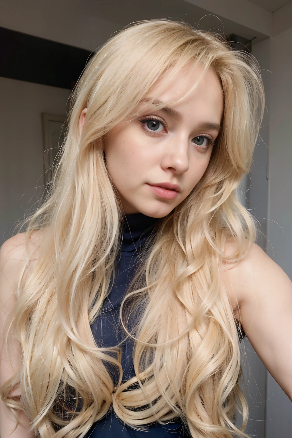 blond woman with long, wavy hair and blue eyes posing for a picture, inspired by sabrina carpenter, ava max, long blonde hair and large eyes, portrait of kim petras, inspired by Tina Blondell, dasha taran, face like ester exposito, karolina cummings, with long blond hair, angelina stroganova