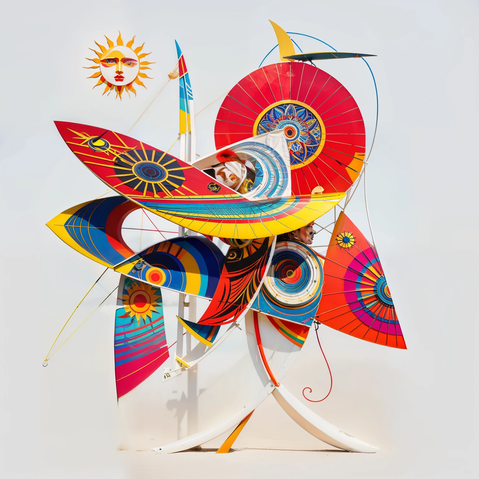 brightly colored surfboards with a sun in the background, inspired by Vladimir Tatlin, archan nair, inspired by Sun Kehong, colourful artwork, inspired by Vladimir Borovikovsky, vladimir pchelin, inspired by Kagaku Murakami, knyazev konstantin, 2 0 1 8, 2018, maxim sukharev