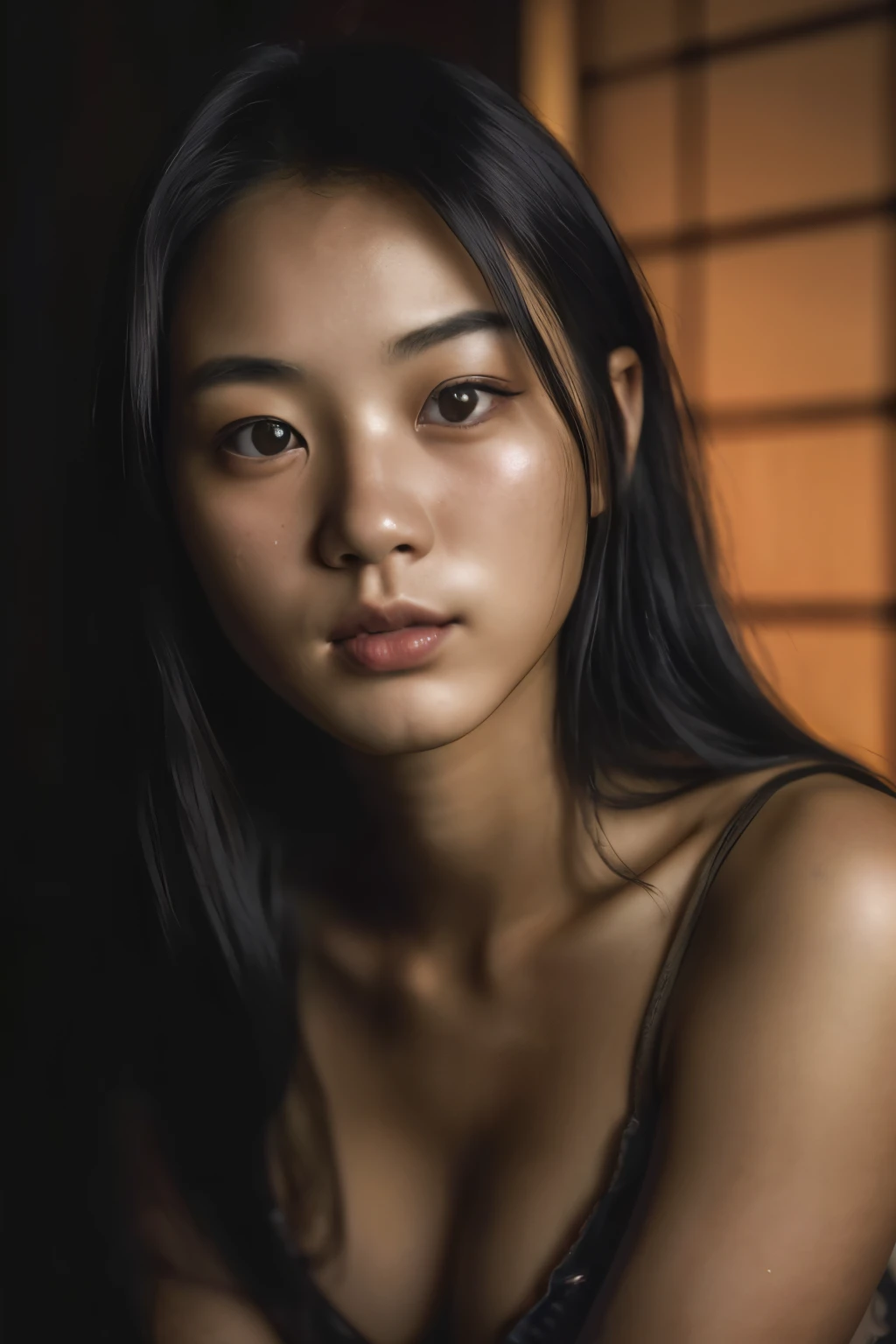 (Feching herself, editorial photograph of a 19-year-old Japanese woman: 1.4), (Highly detailed face: 1.4) (smiling: 0.7) (dark interior background, moody, intimate setting: 1.3)

Taken by Lee Jeffries,
Nikon D850,
Film stock portrait photography,
400mm retail version,
f/1.6 camera lens,
Rich colors,
Hyper-realistic,
Realistic texture,
Dramatic lighting,
Cinema 800,
Professional makeup [

(This image features a young Japanese woman