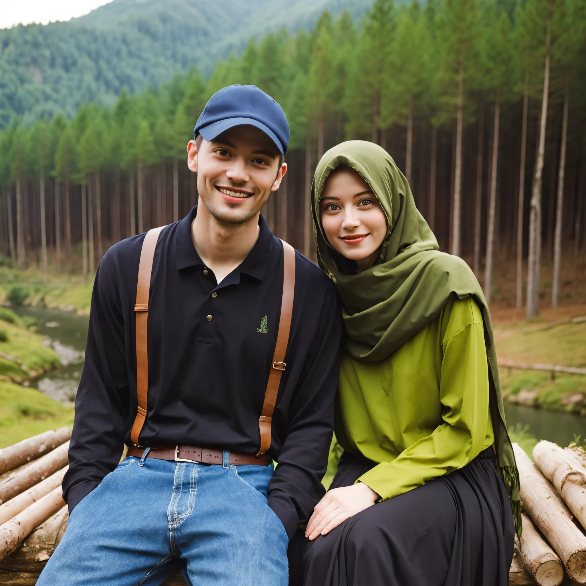 there is a man and woman sitting on a bench in the woods, in front of a forest background, lovely couple, happy couple, couple, couple pose, in a scenic background, smiling couple, in green forest, in front of an amazing forest, couple portrait, in forest, with a tall tree, couples portrait, with her long, forest in the background